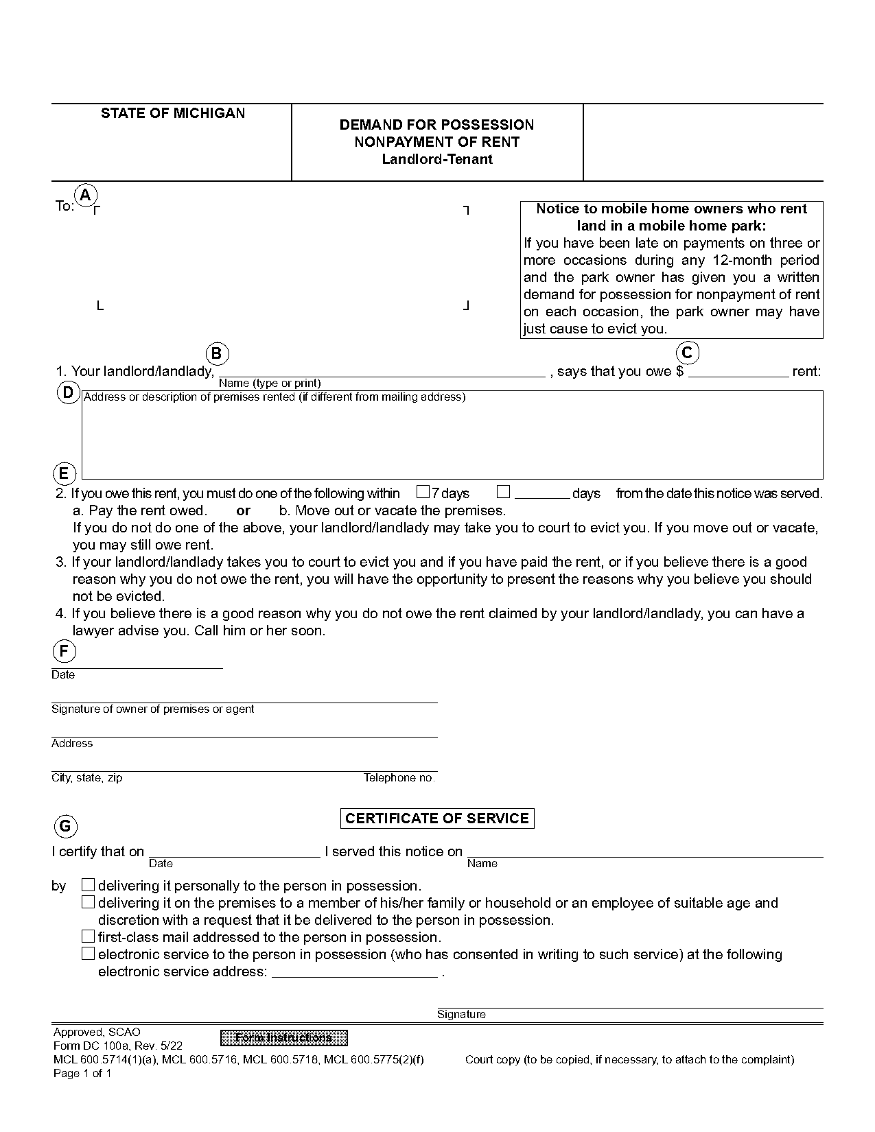 notice to terminate month to month lease michigan