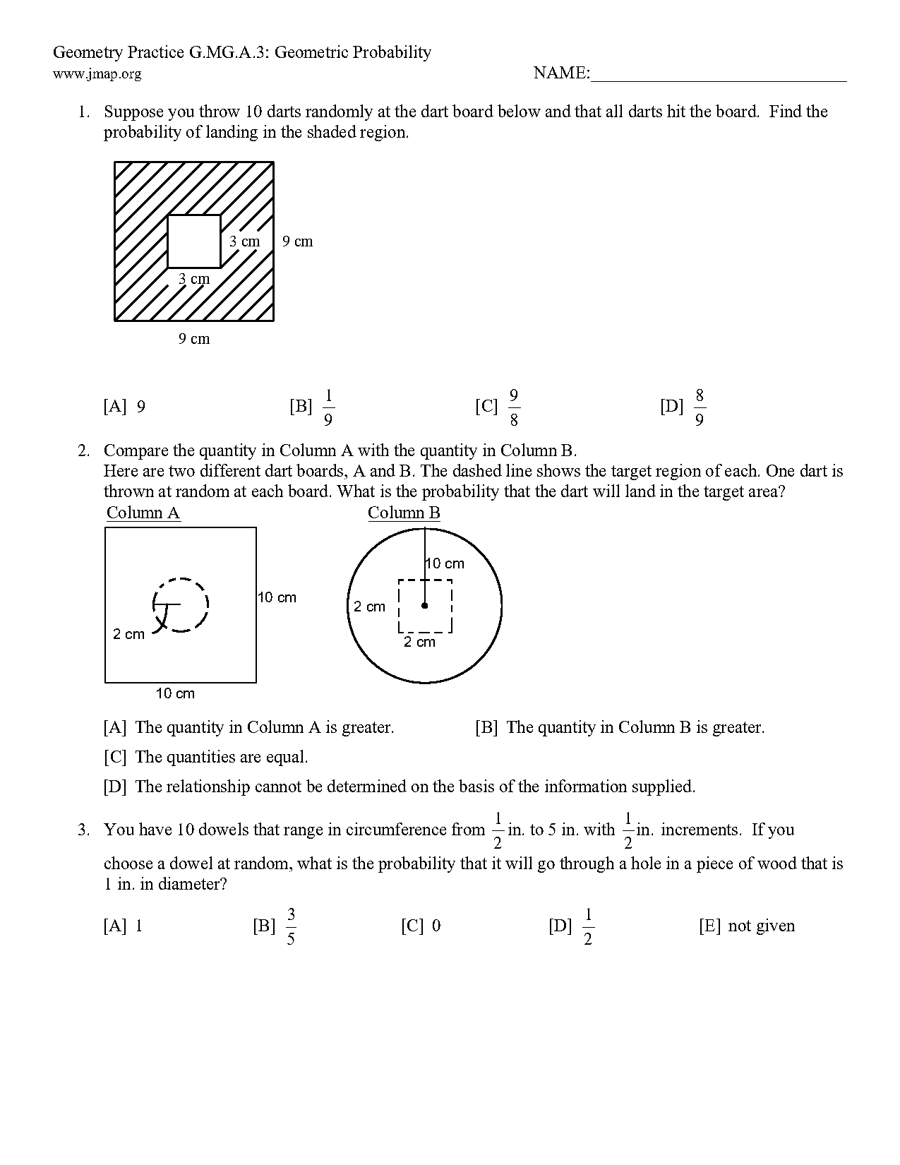 geometric probability worksheet key