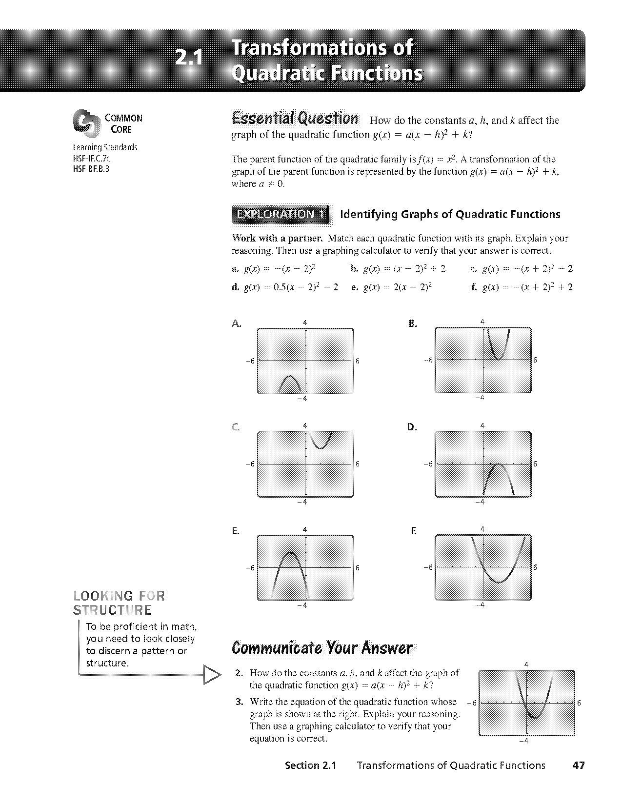 describe the transformation from the parent function worksheet