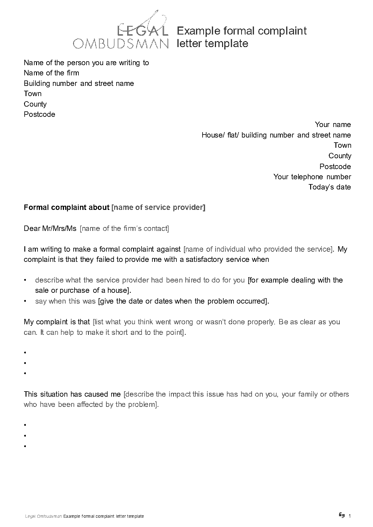 ending a letter of complaint