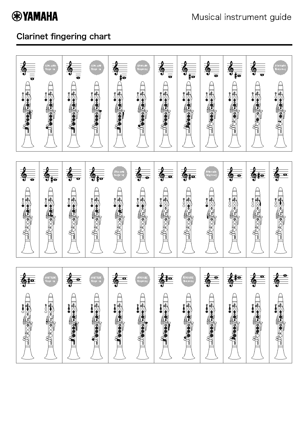 blank clarinet finger chart