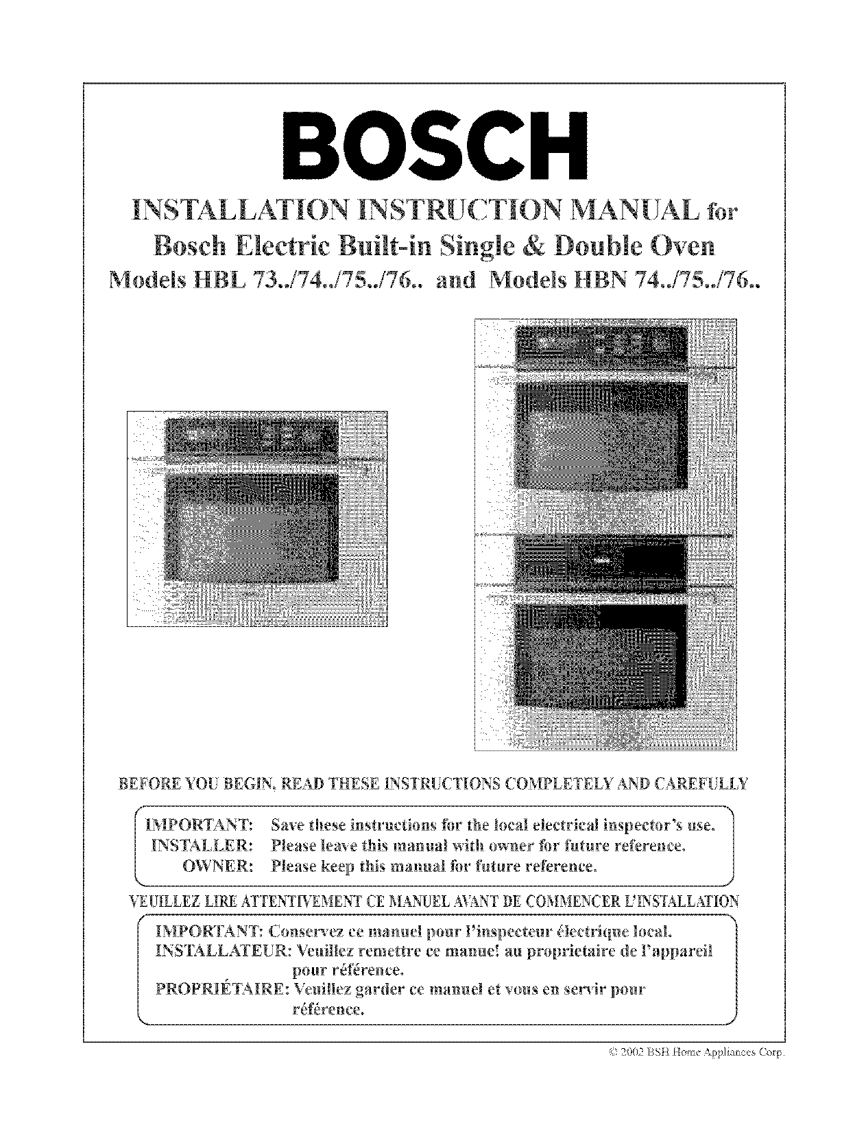 bosch built in oven installation manual