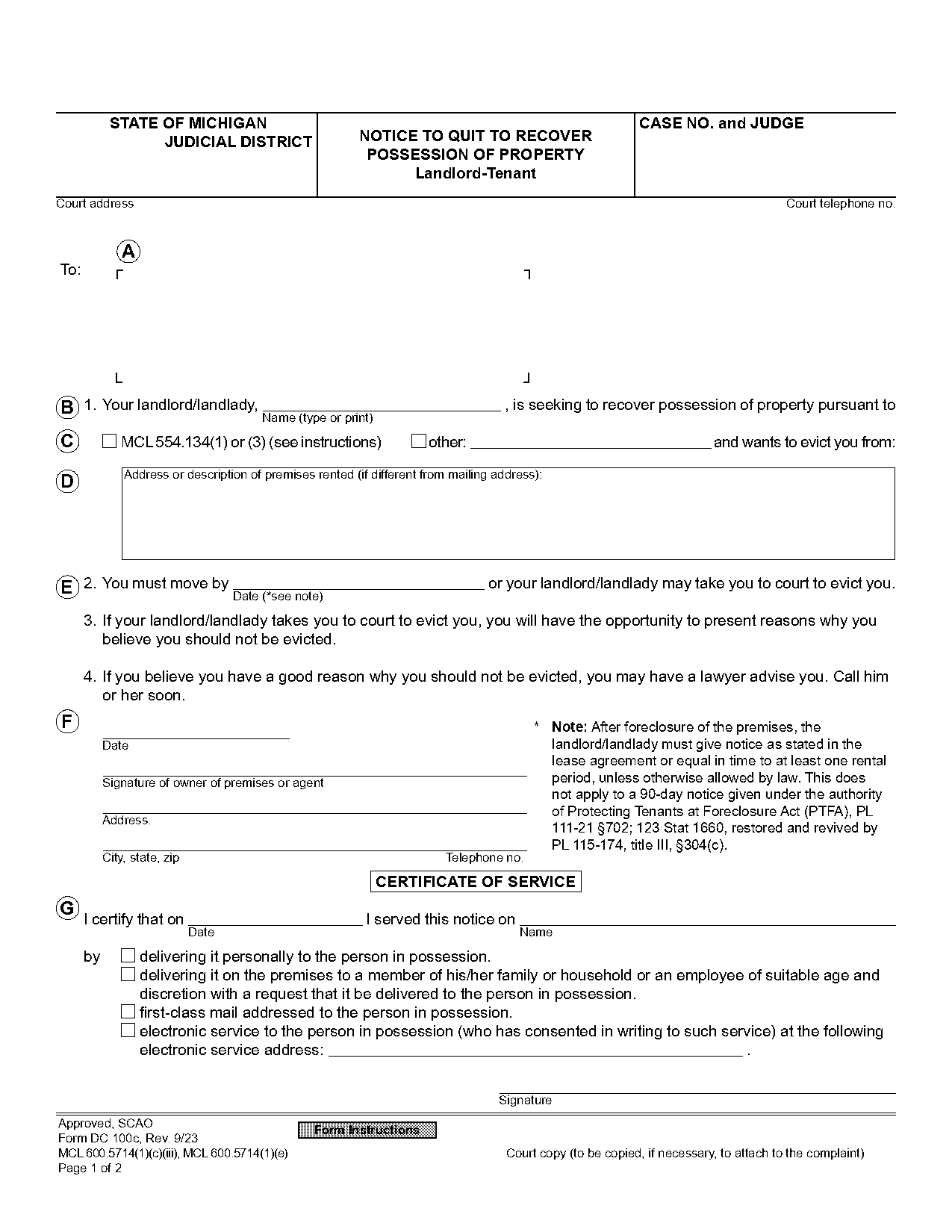 notice to terminate month to month lease michigan