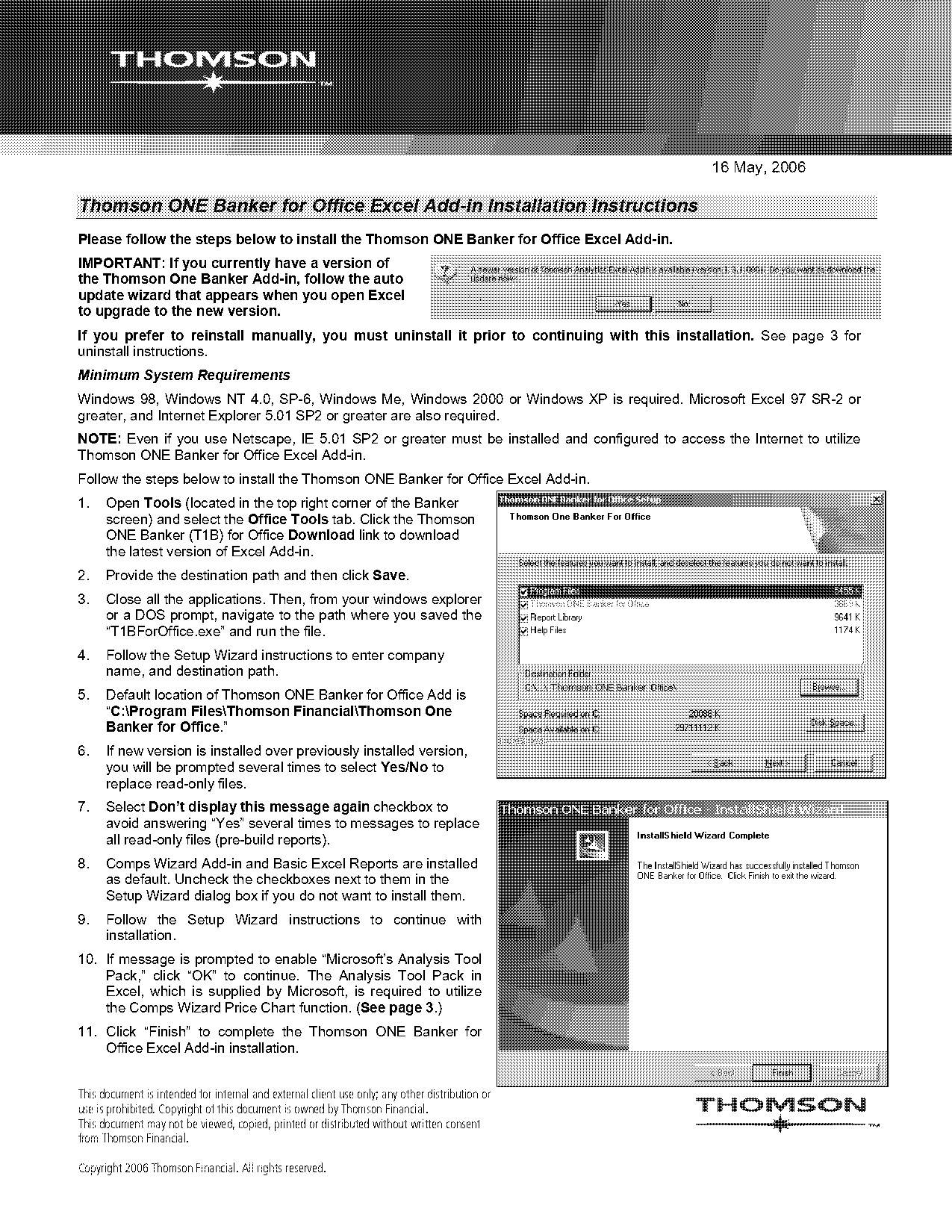 thomson one excel spreadsheet link