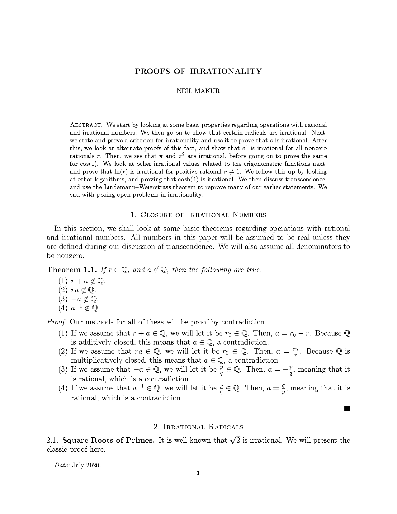 how to write irrational number in proof