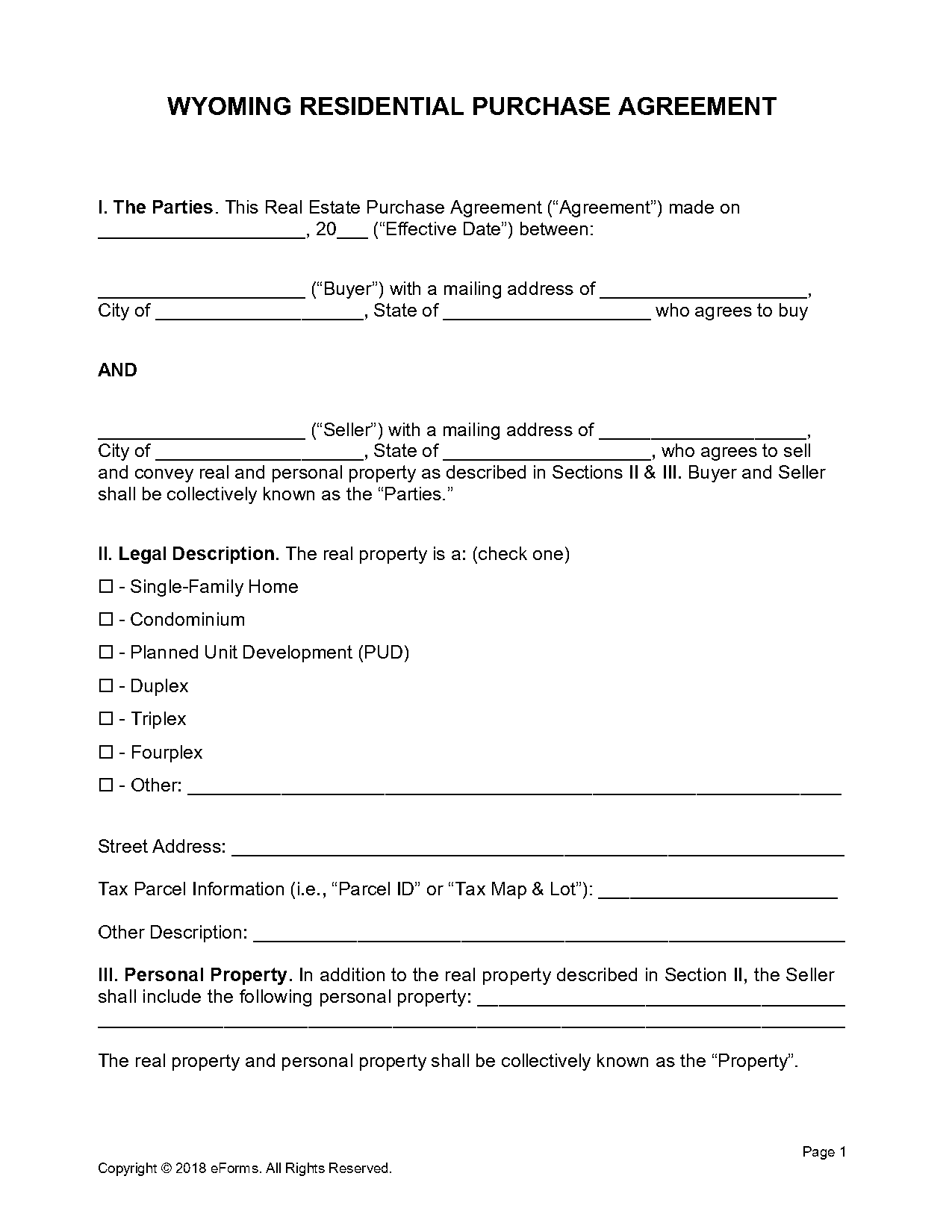 purchase contract template for wyoming