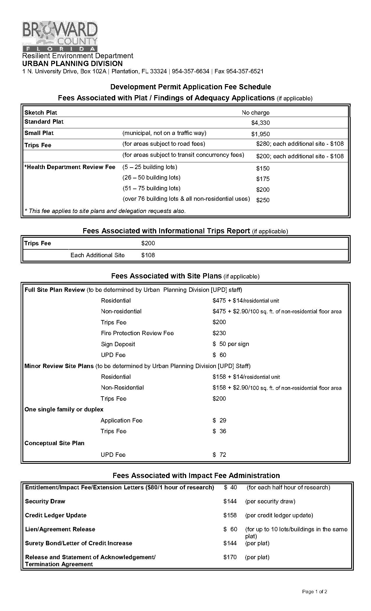 broward county road impact fee schedule