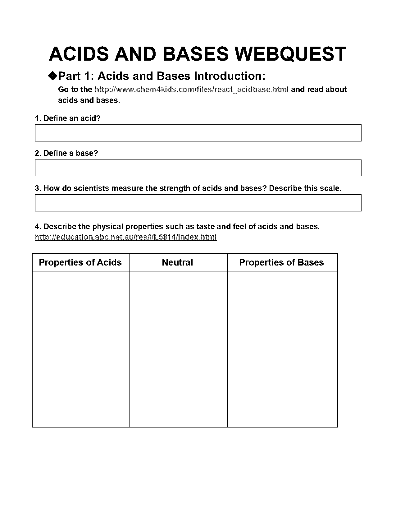 introduction to acids and bases webquest worksheet answer key