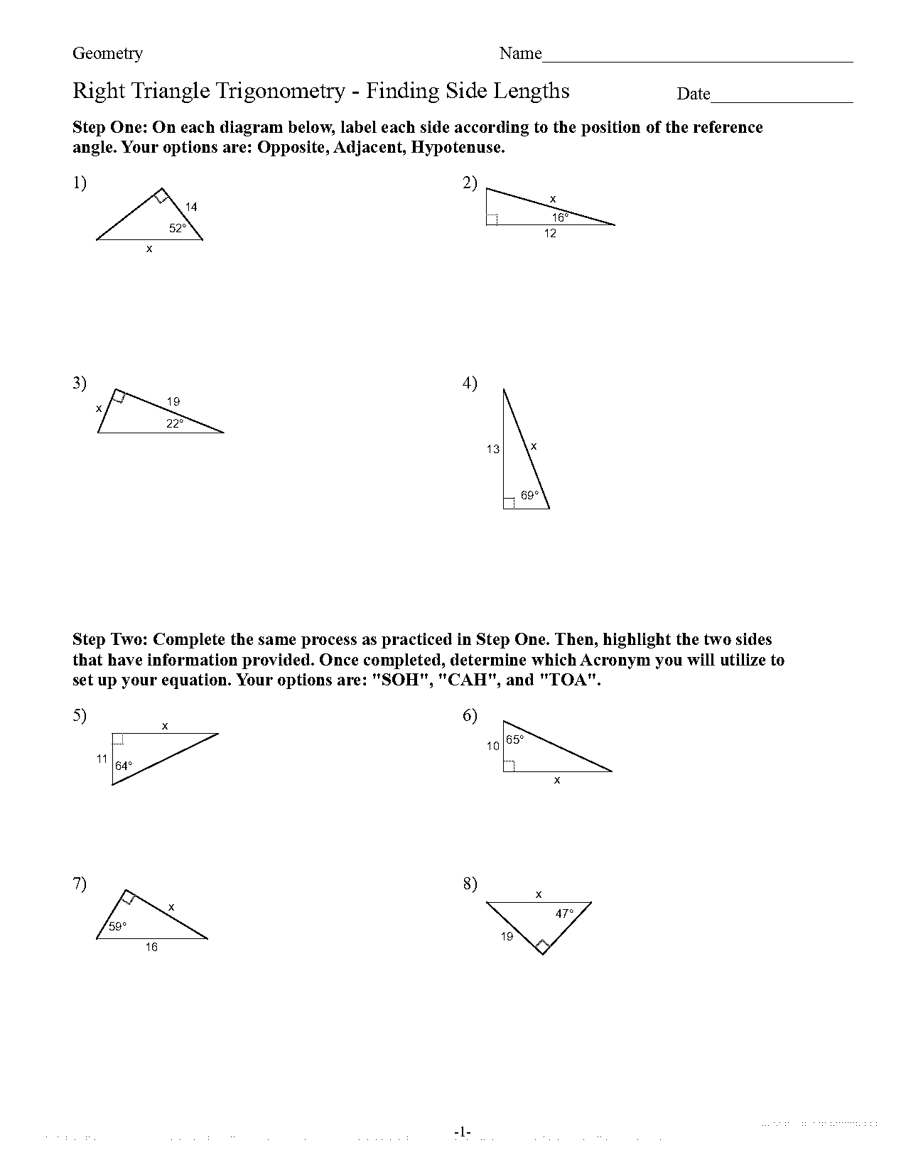 right triangle trigonometry finding side lengths worksheet answers