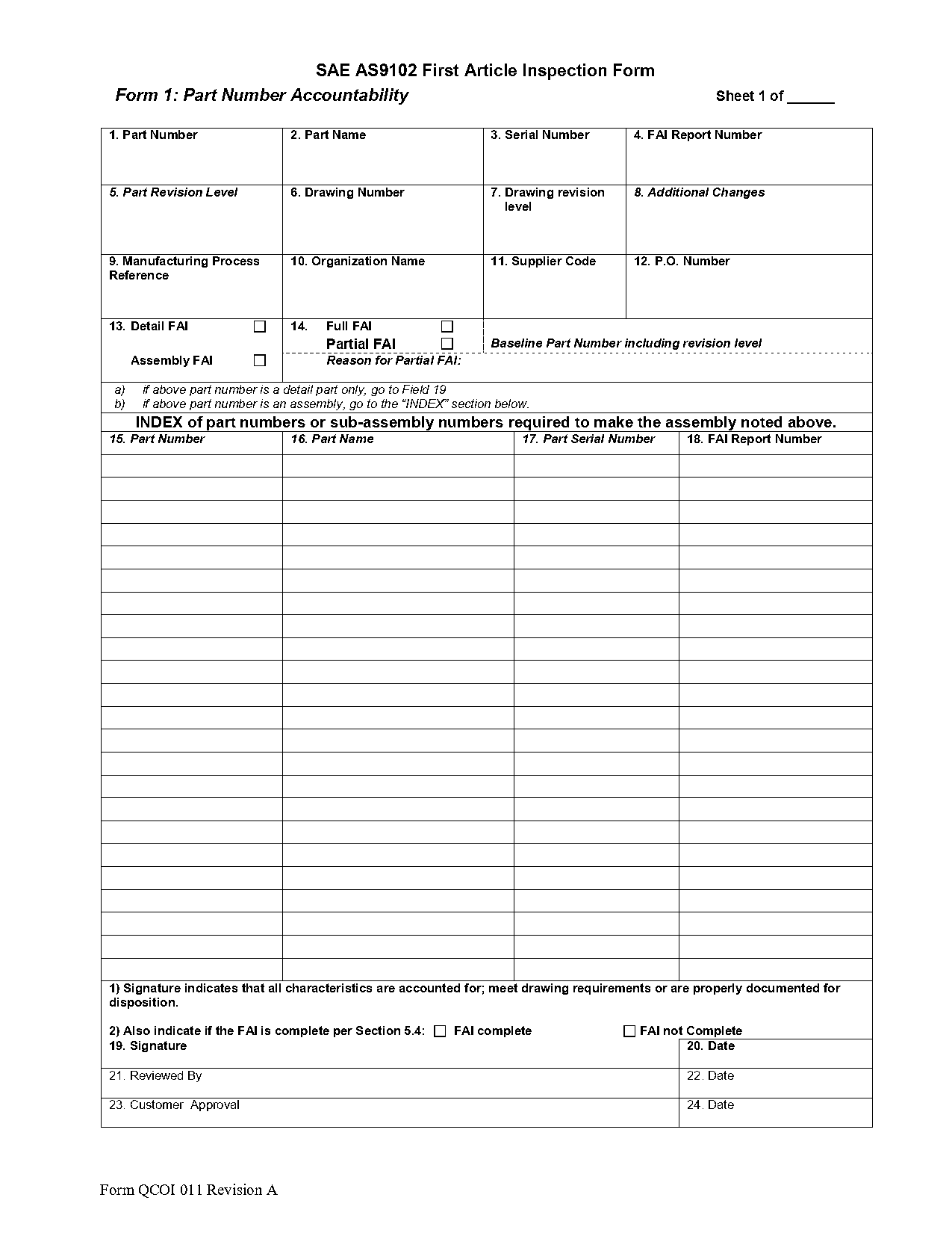 first article inspection report template excel