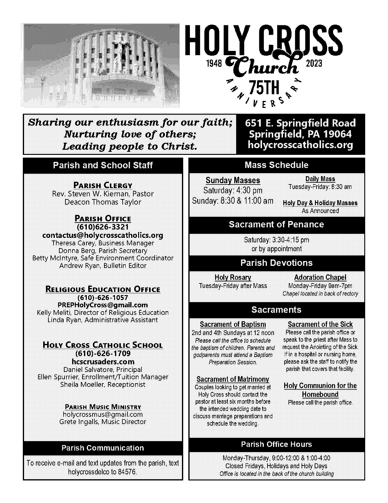 holy cross church sunday mass schedule