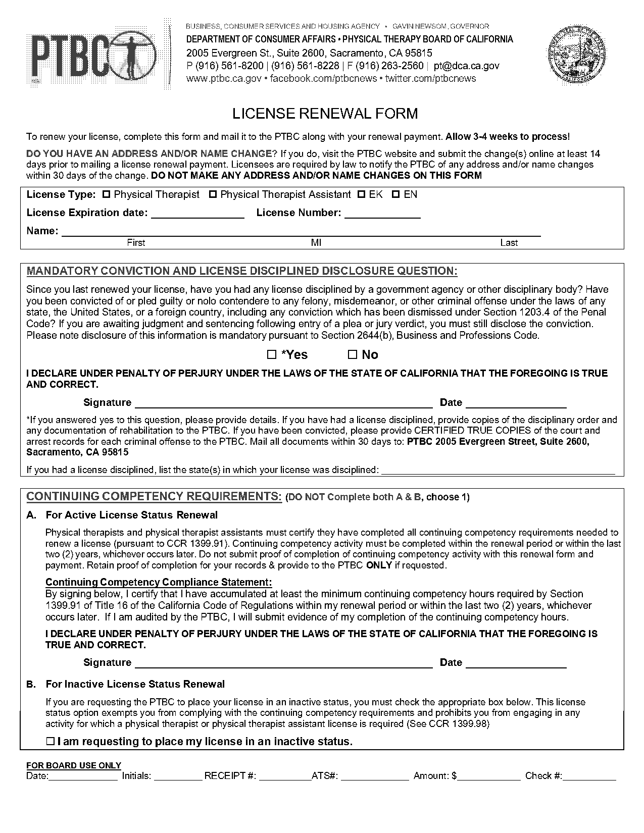 california pt licence renewal