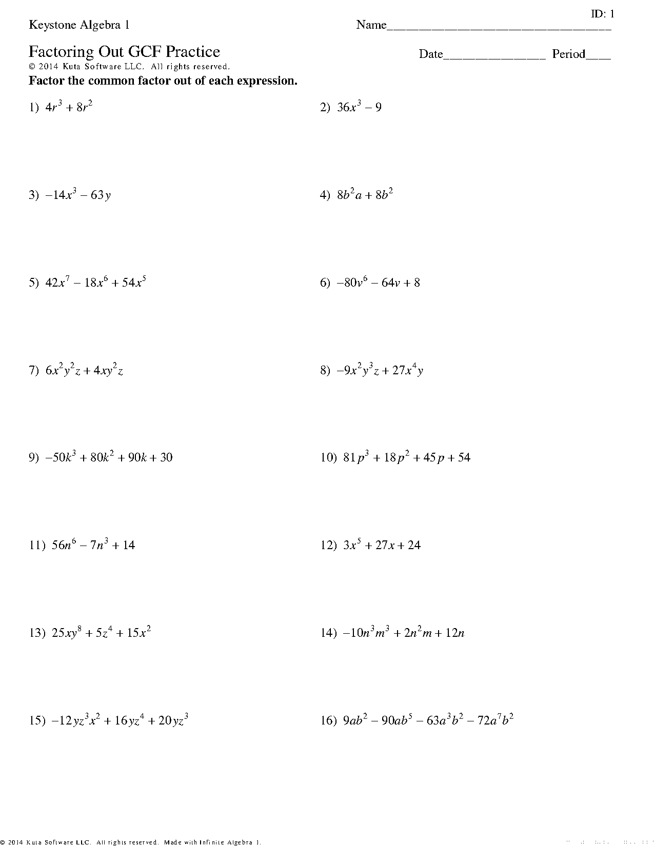 factoring with gcf worksheet answers