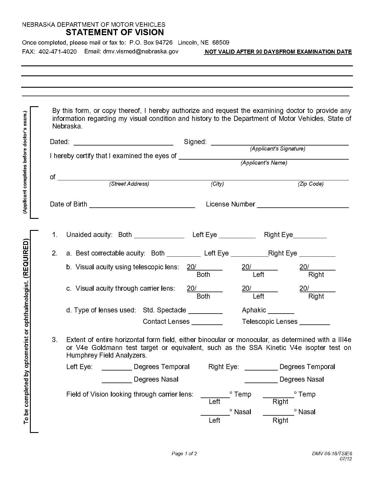 dmv standard statement for operators of a motor vehicle form