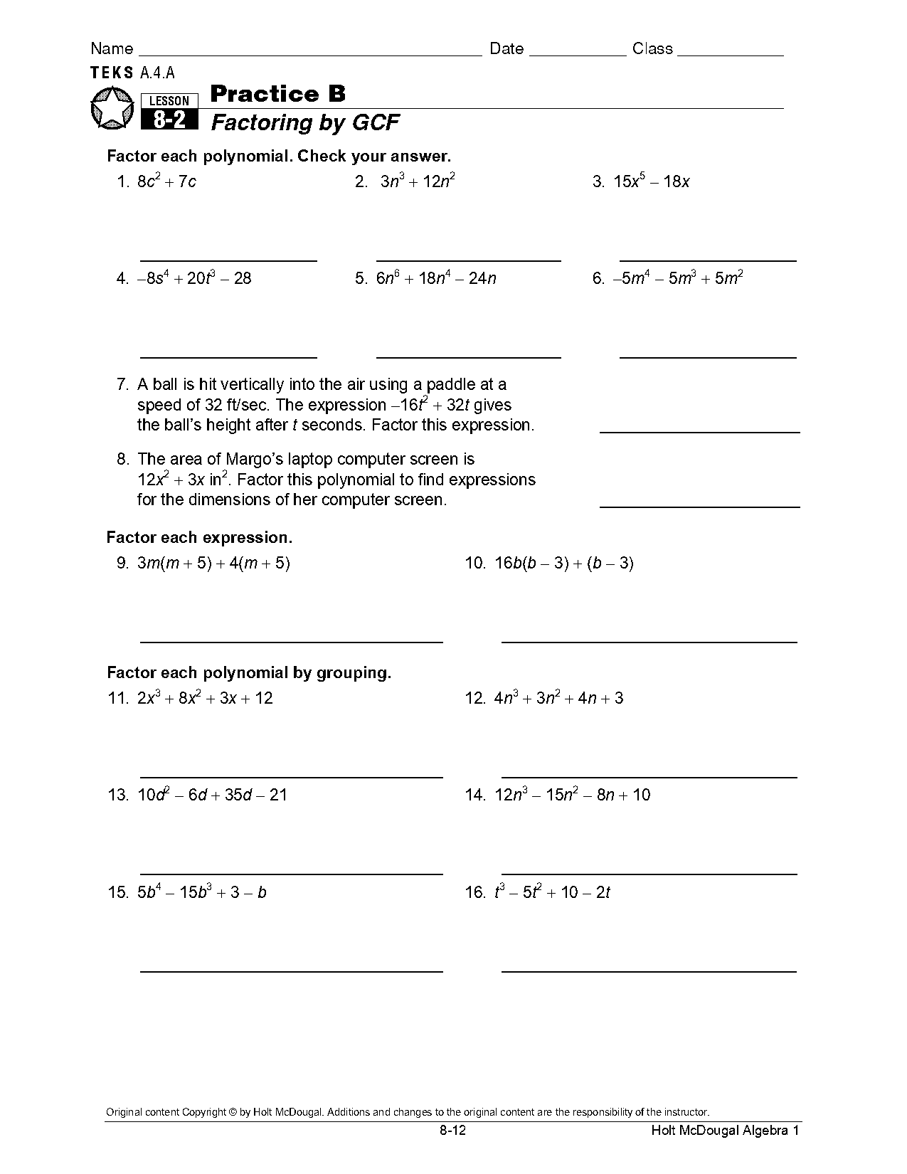 factoring with gcf worksheet answers