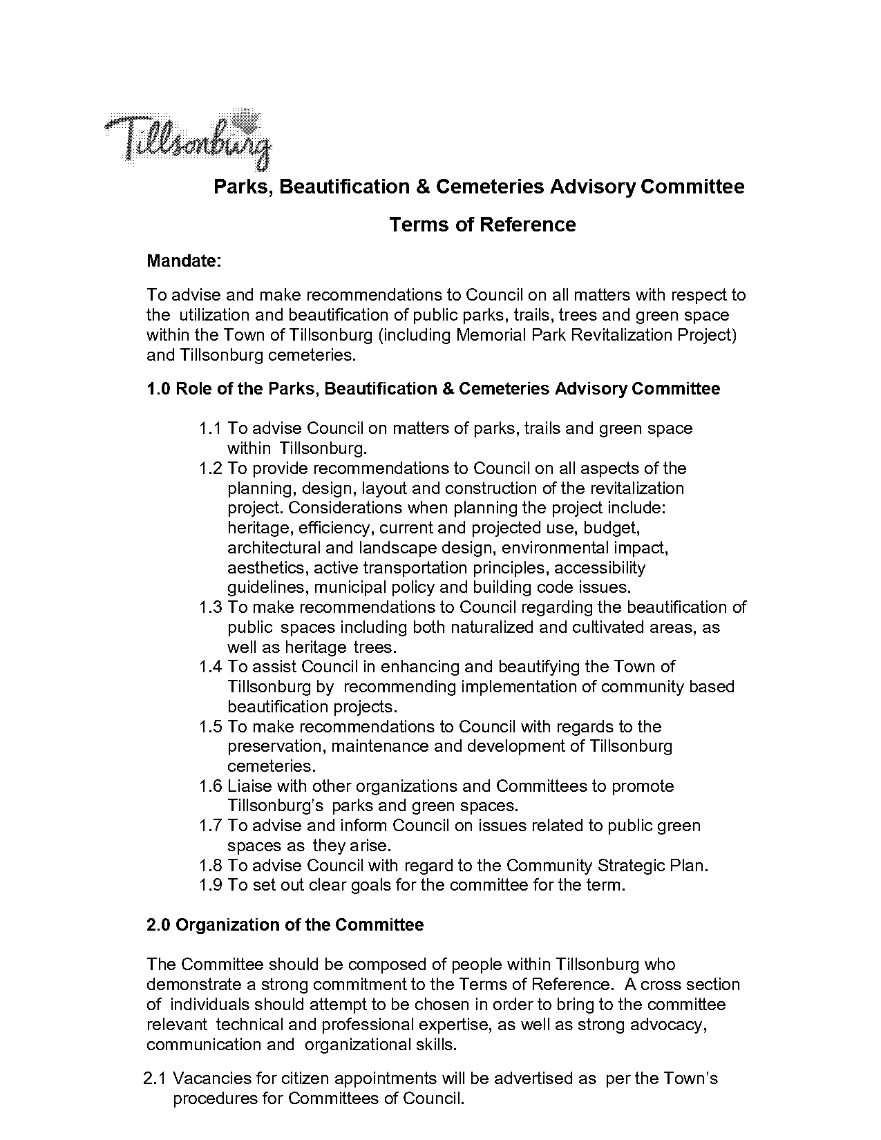 beautification committee terms of reference