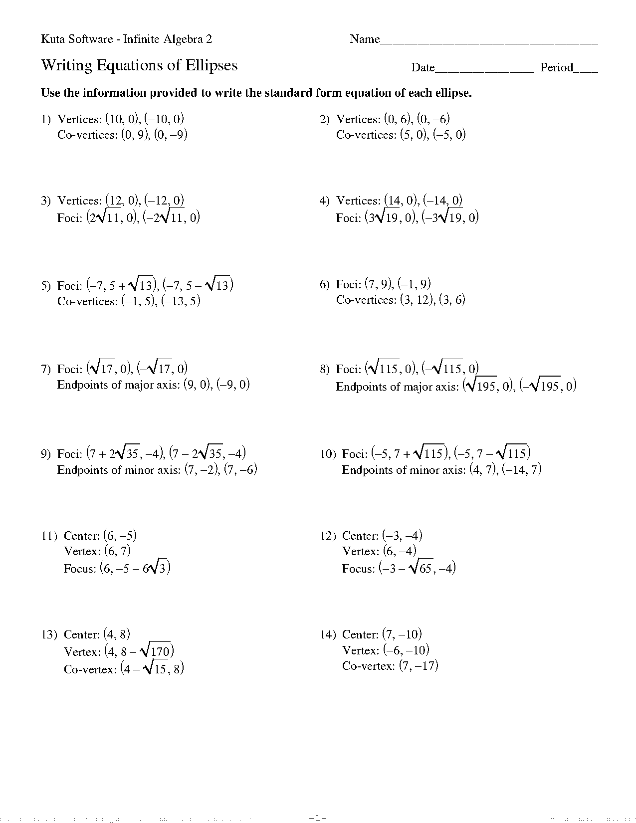 how to write an ellipse equation in standard form