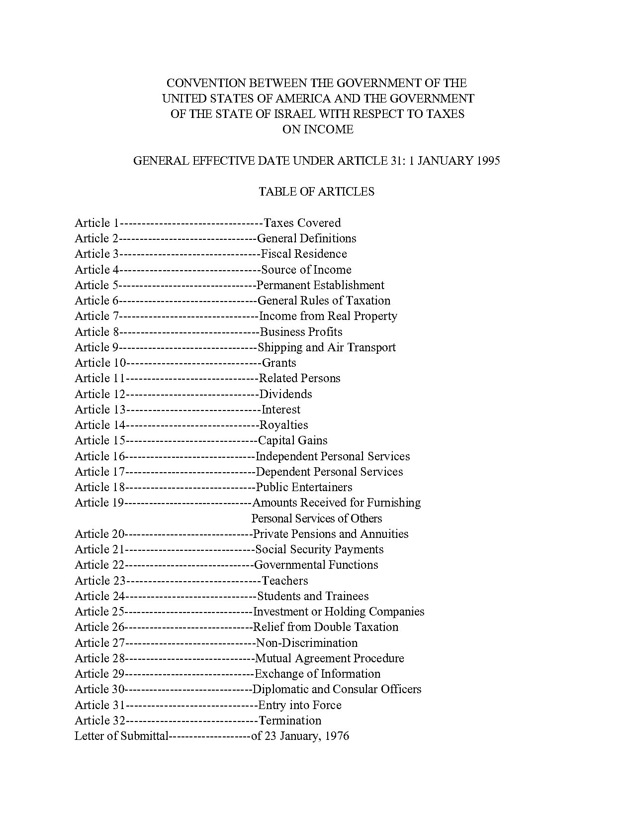 israel income tax treaty