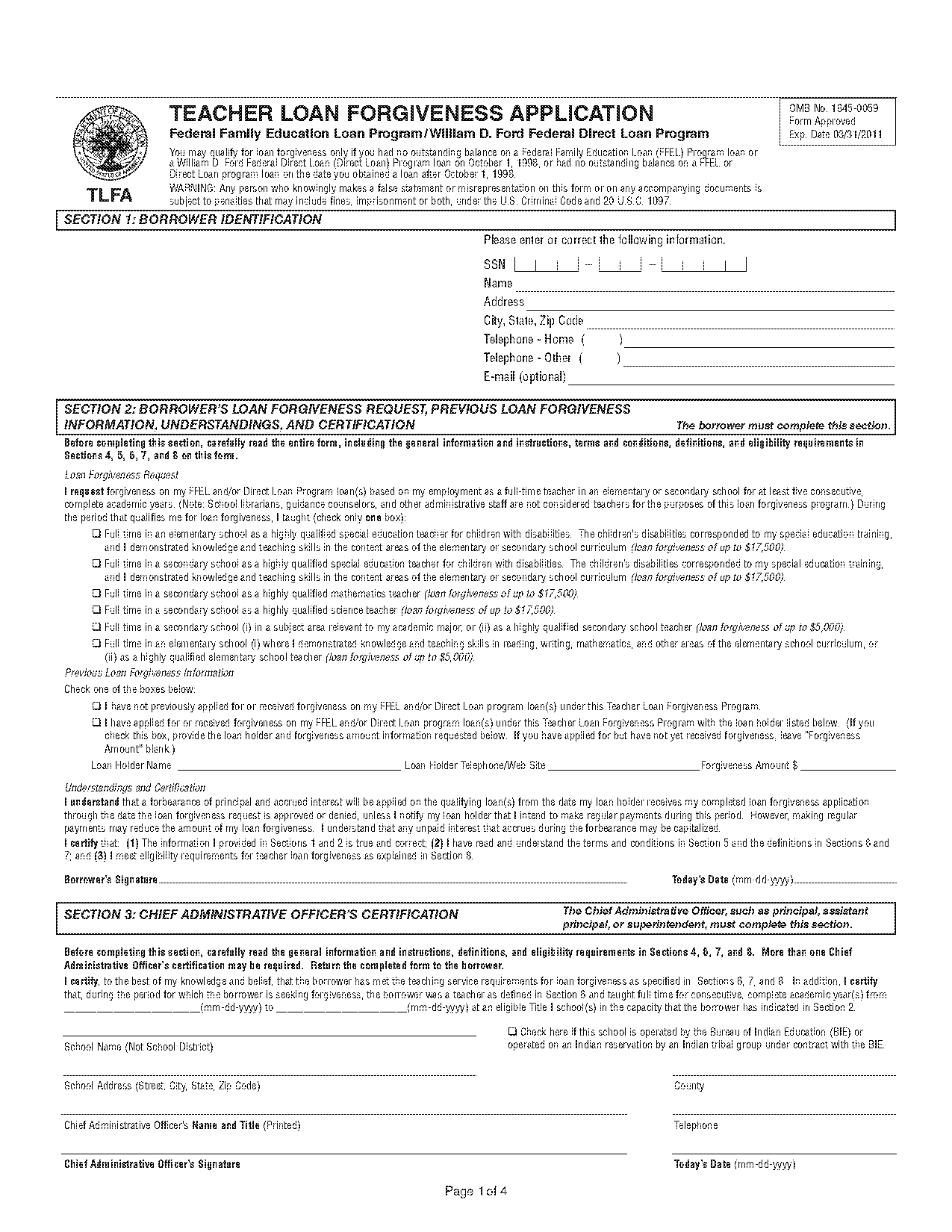 teacher forgiveness loan application