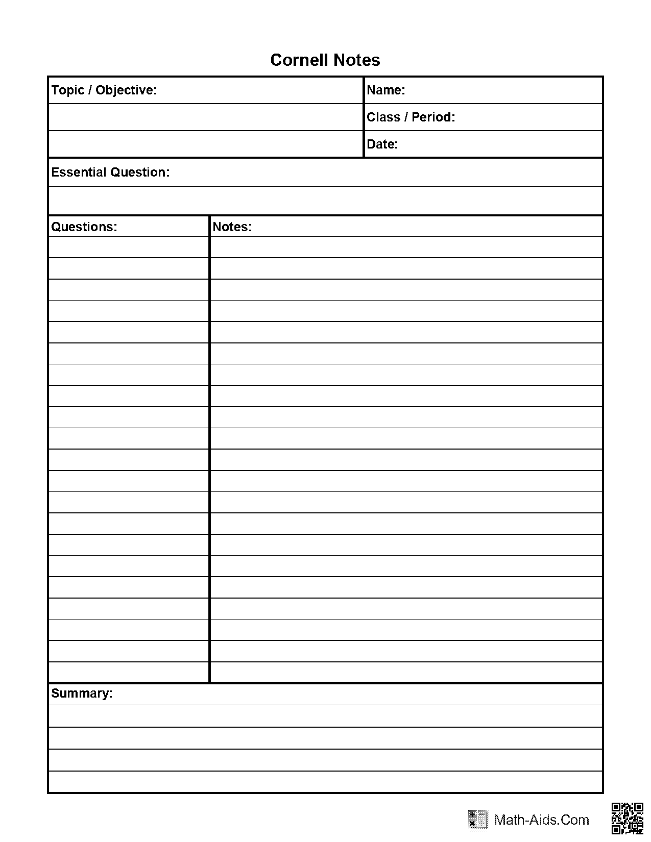 cornell notes template pdf