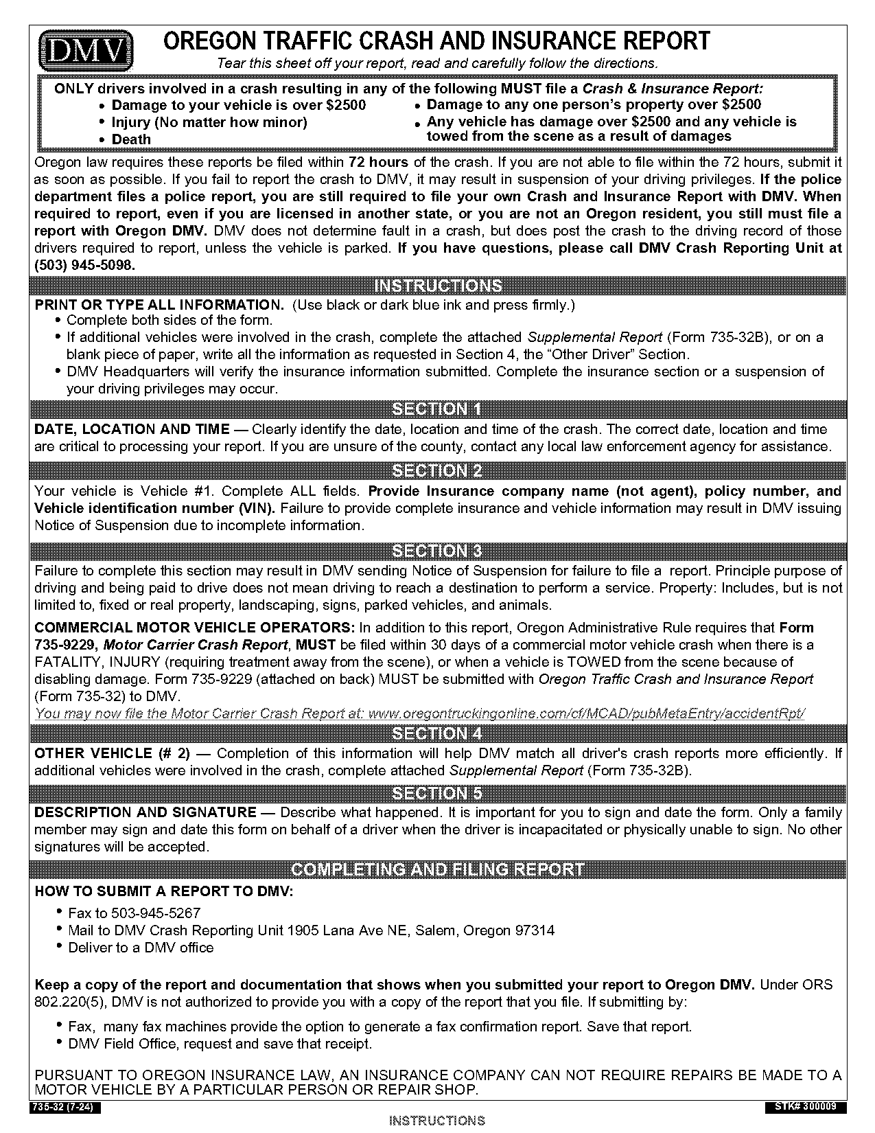 dmv standard statement for operators of a motor vehicle form