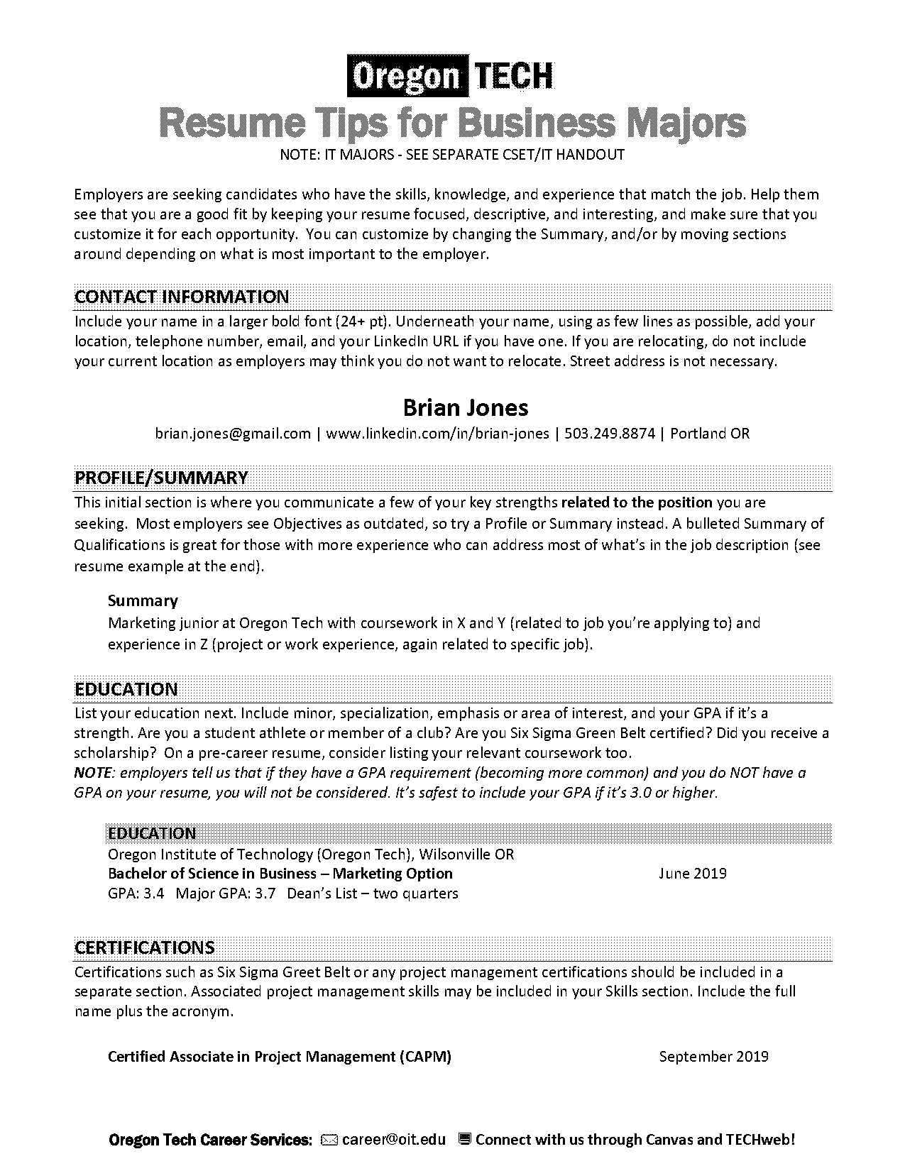 things to put on a business resume