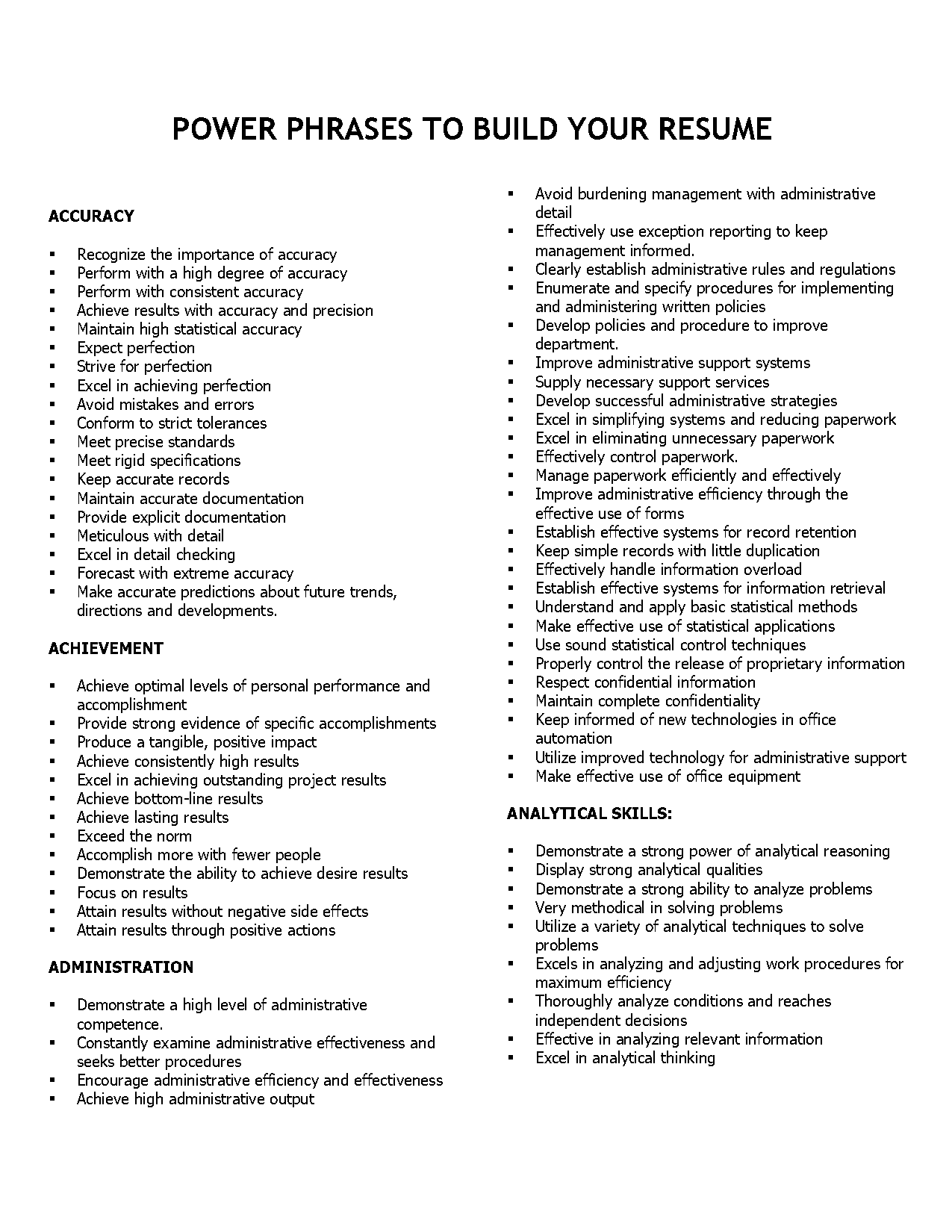 things to put on a business resume