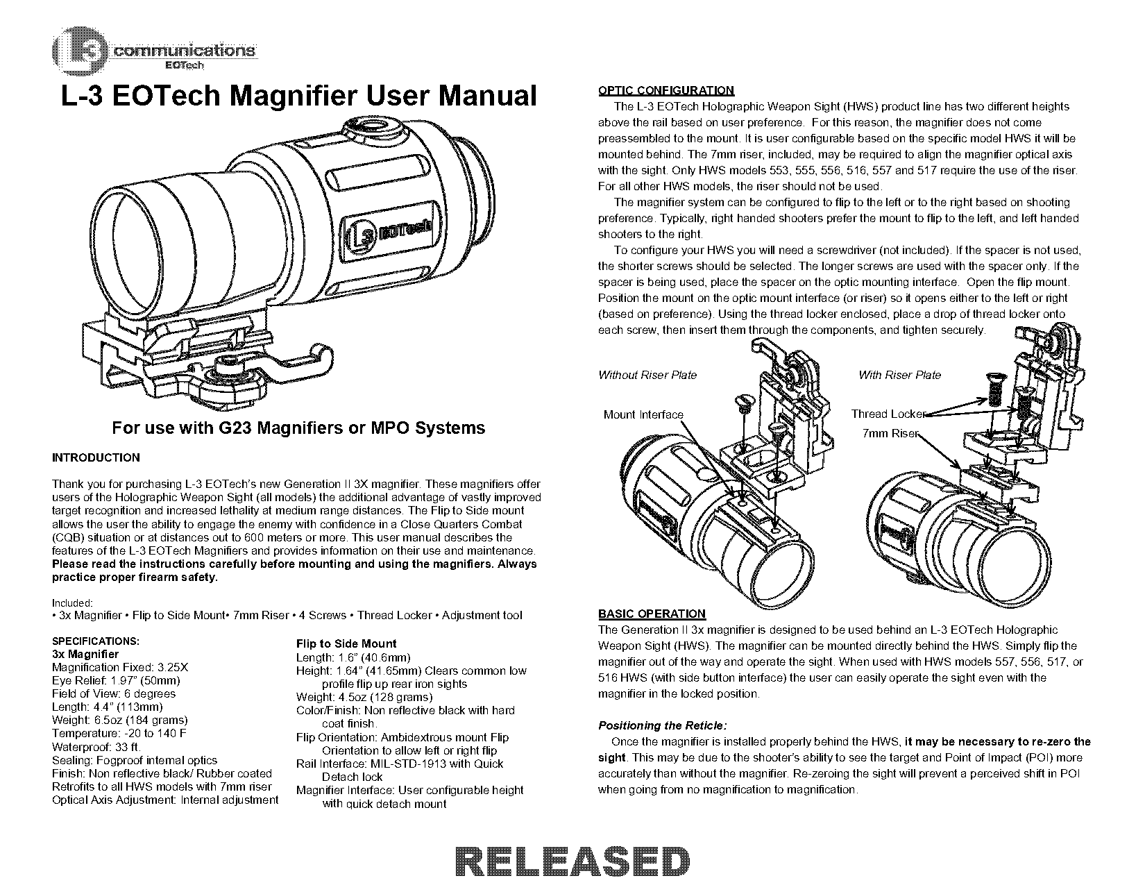 quick release side flip magnifier scope mount