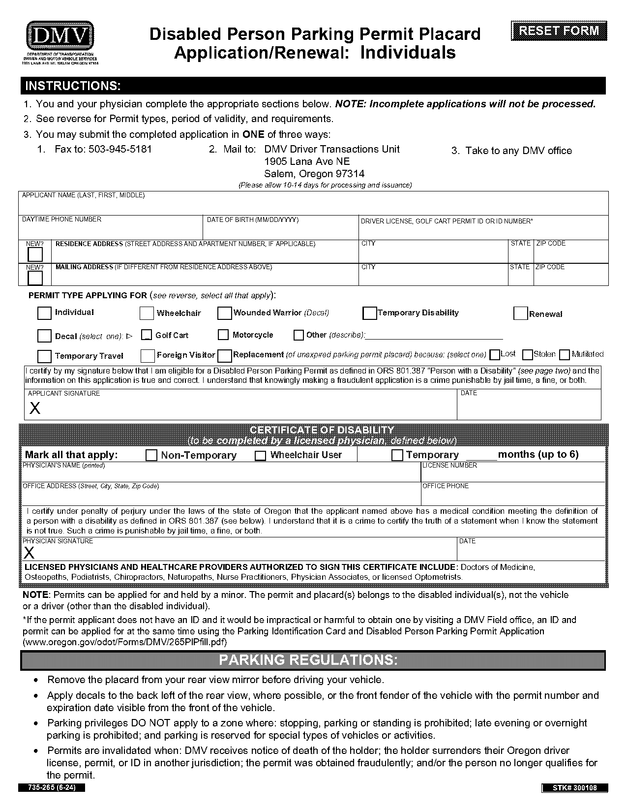 application form for parking permit