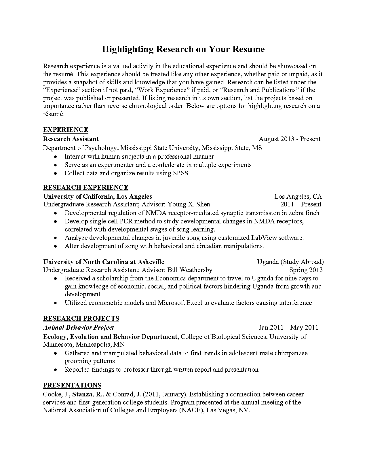 what do i put for projects on a resume