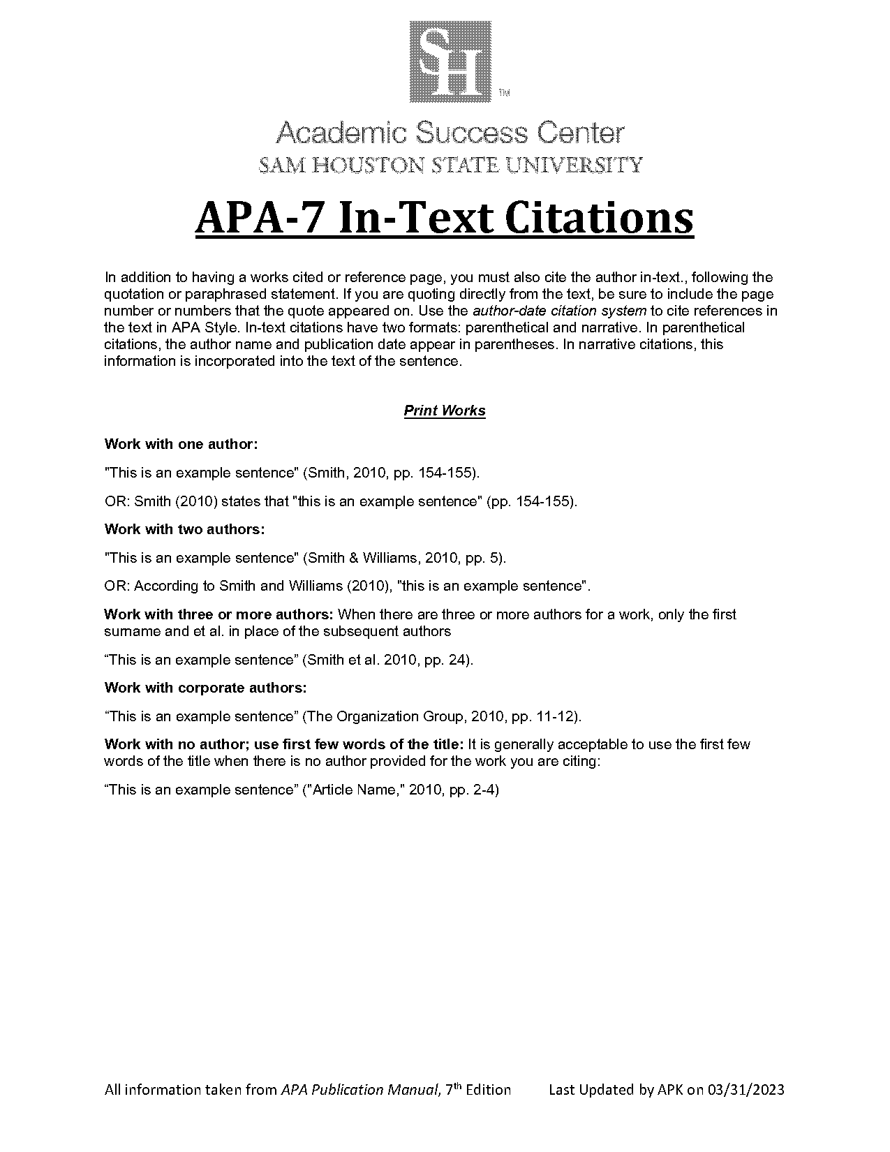 apa in text citation quoting author