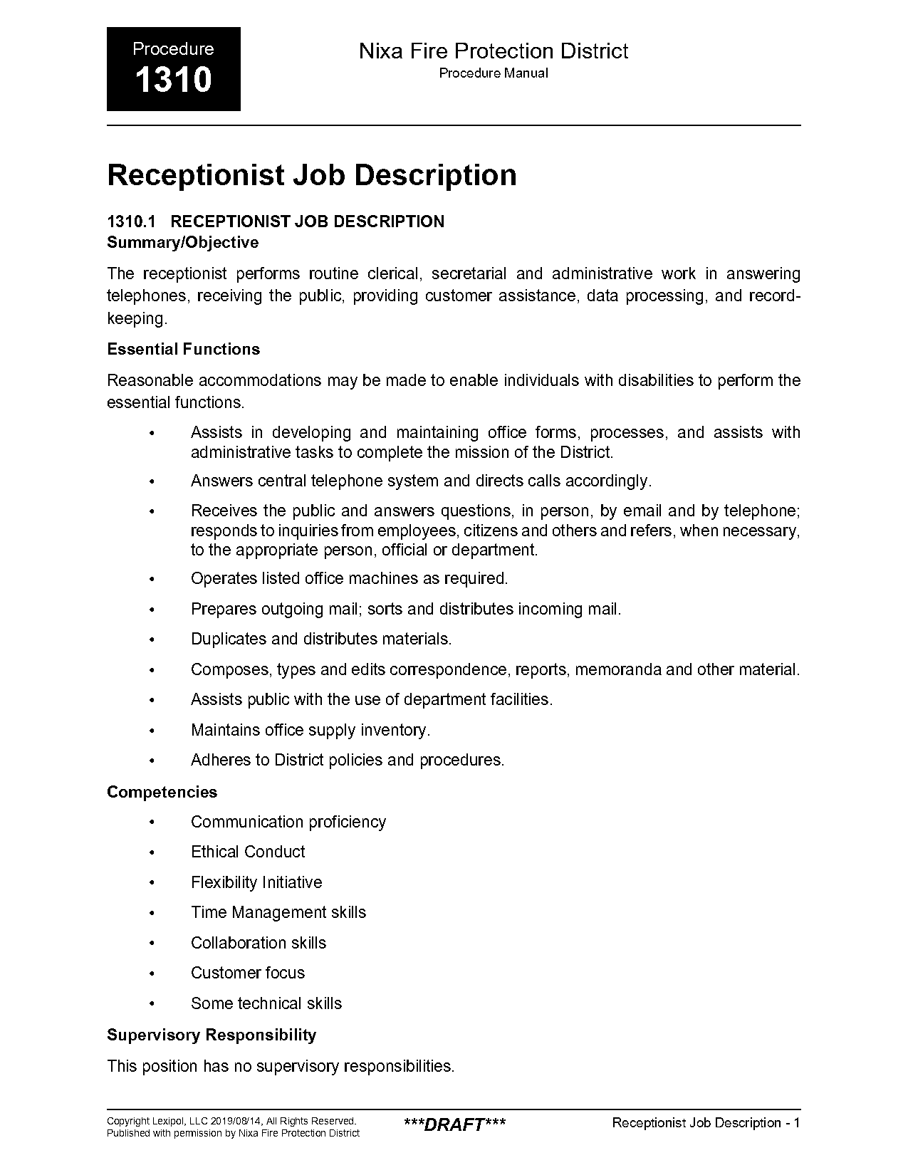 resume summary for receptionist position