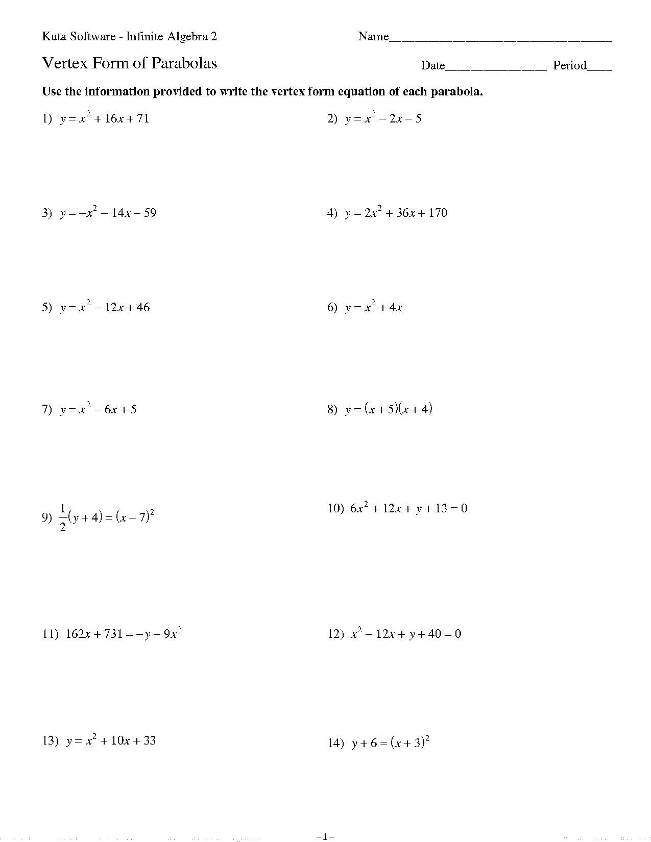 how do you change vertex form to standard form quadratics