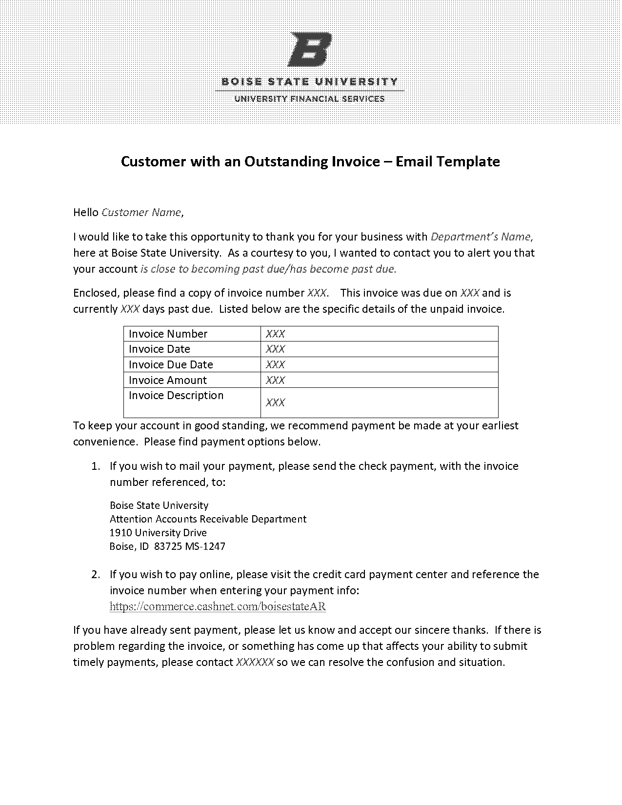 outstanding payment email template
