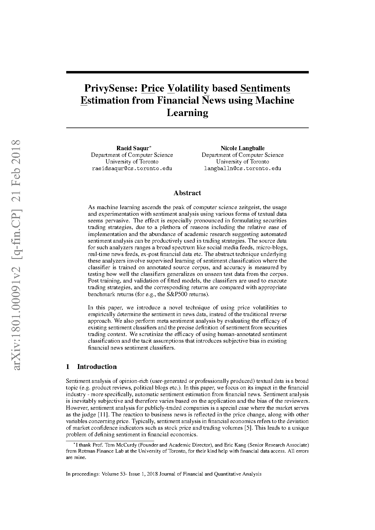 evaluating sentiment in financial news articles