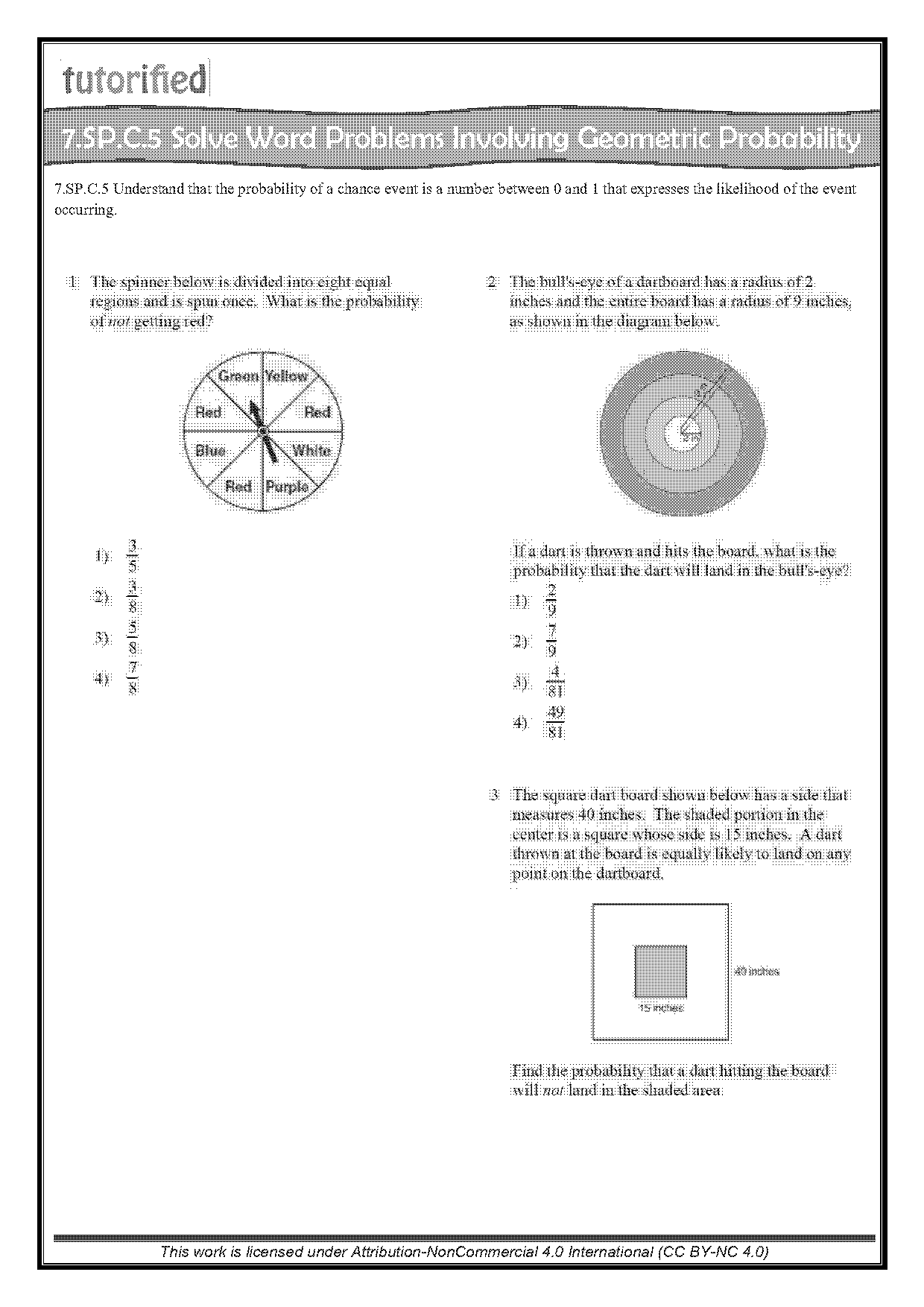 geometric probability worksheet key