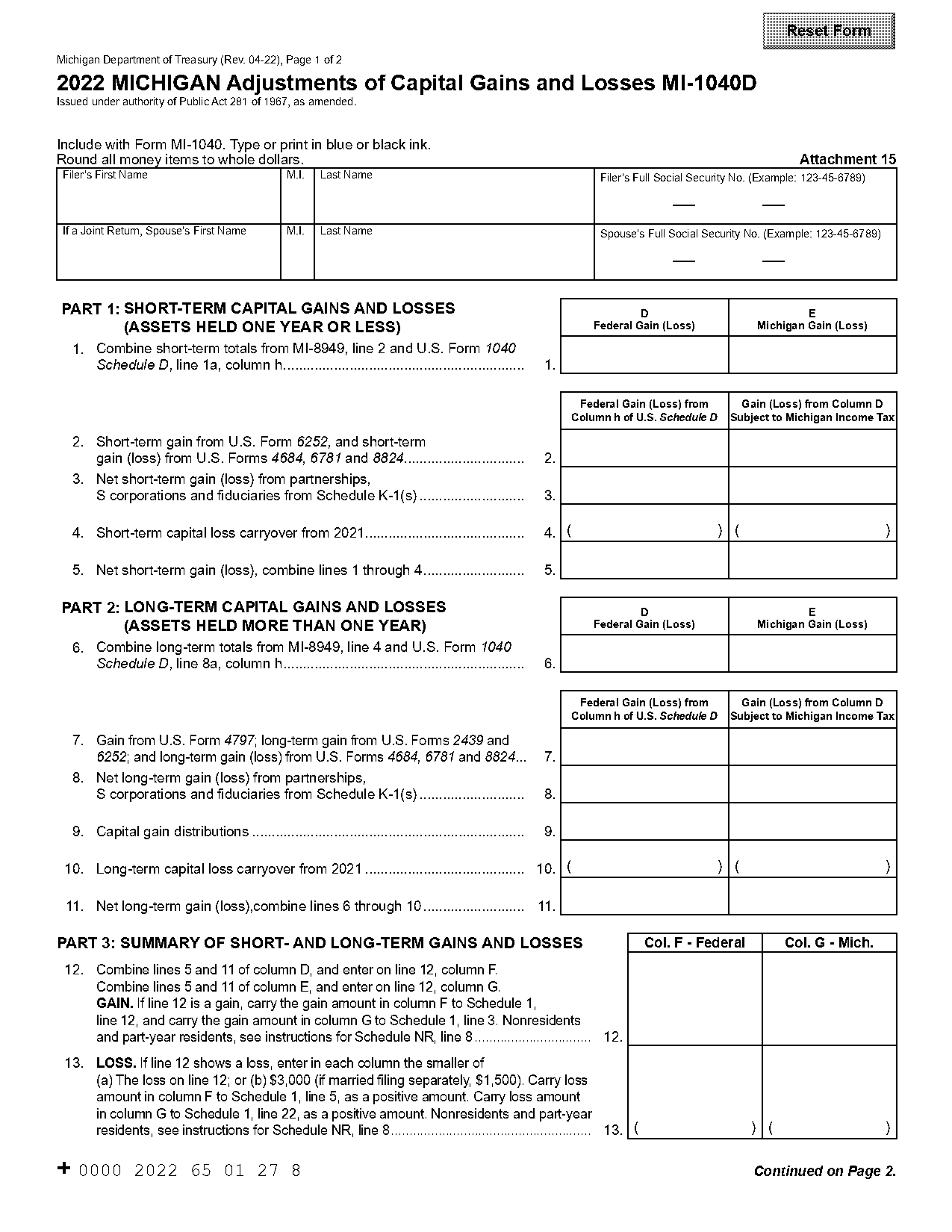 tax form to report capital gains