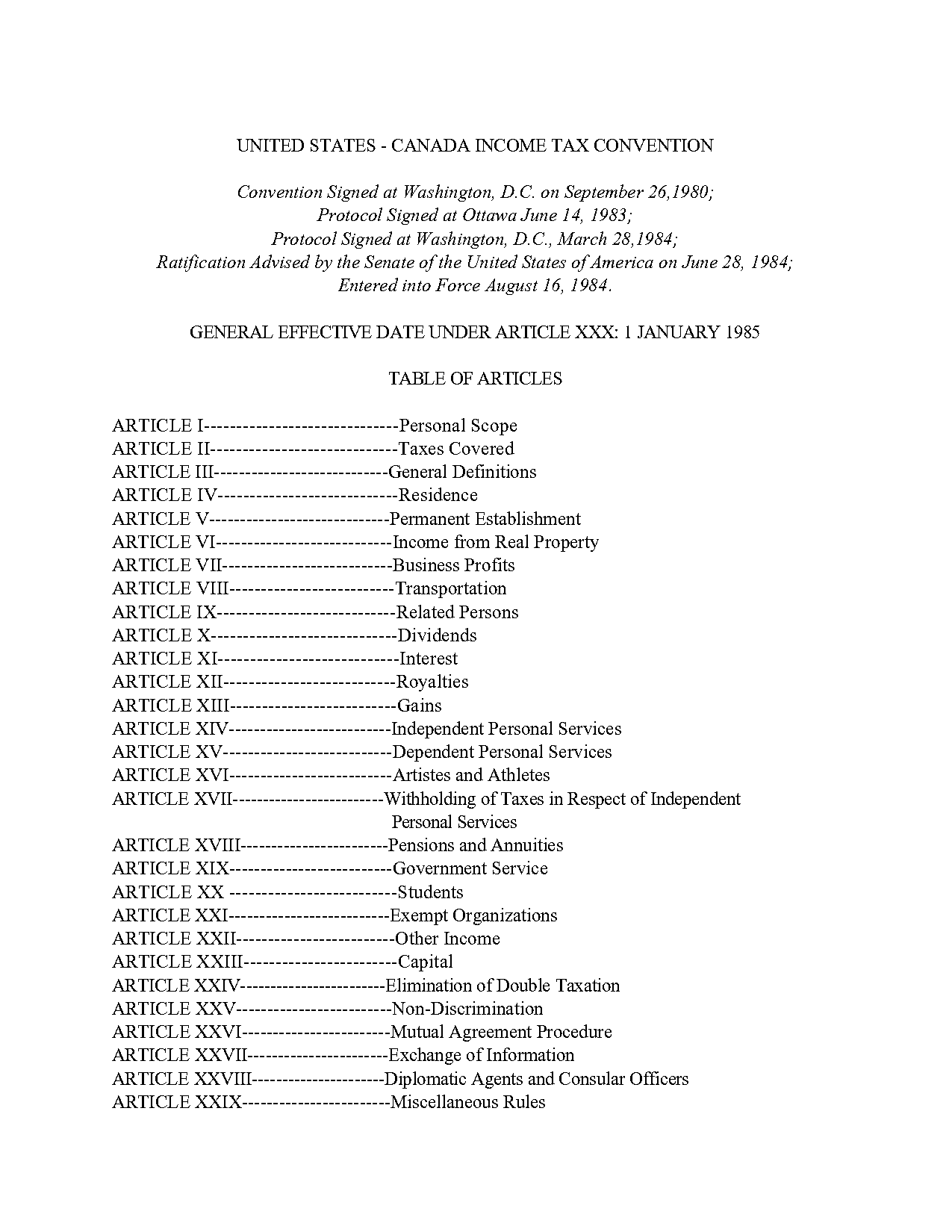 what is the tax treaty between canada and us