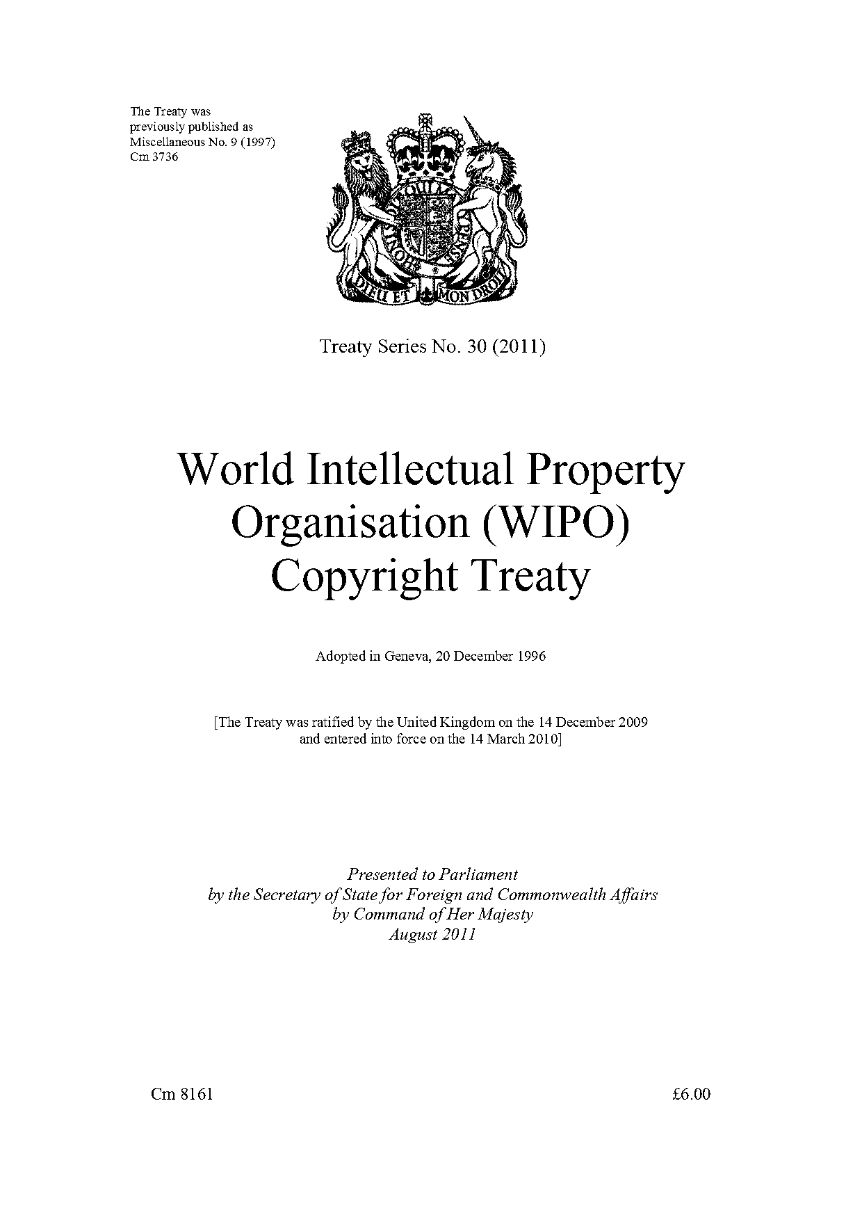 world intellectual property organisation copyright treaty