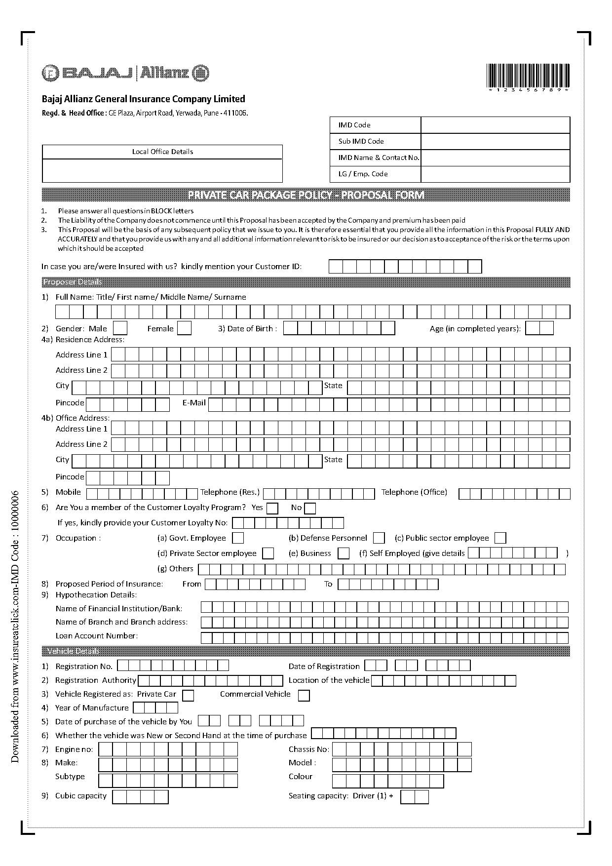 bajaj allianz general insurance commercial vehicle proposal form