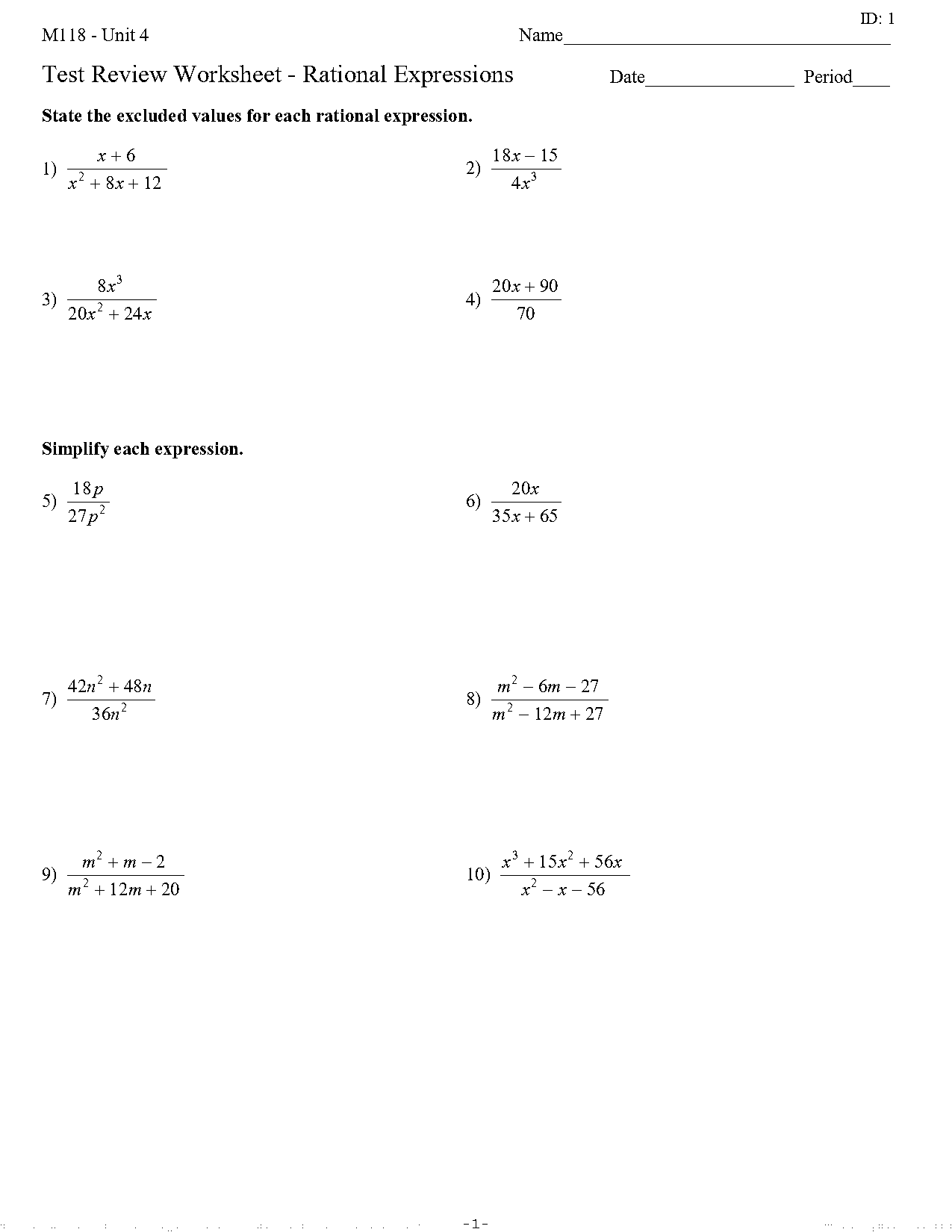 solving rational expressions worksheet pdf