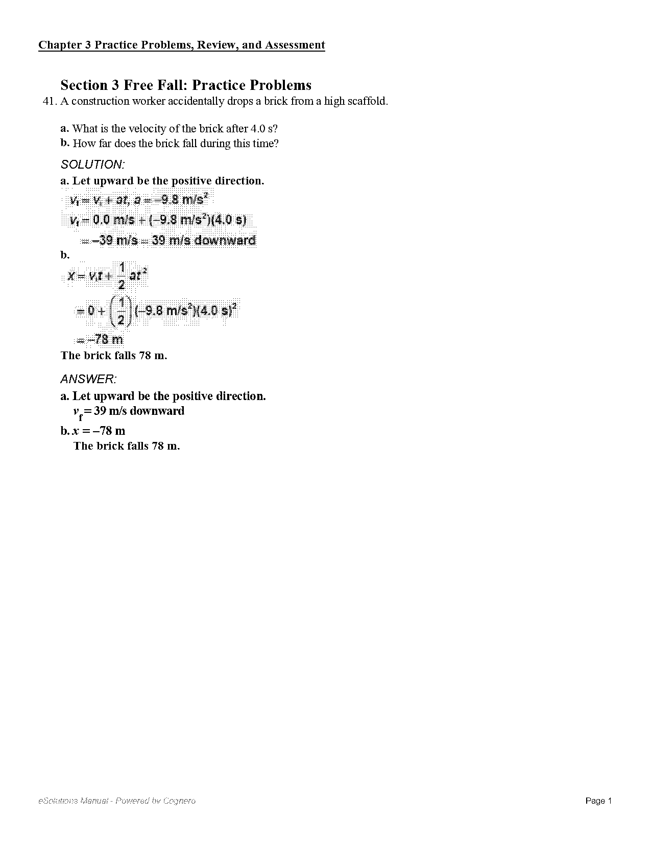 simple free fall problems worksheet with answers