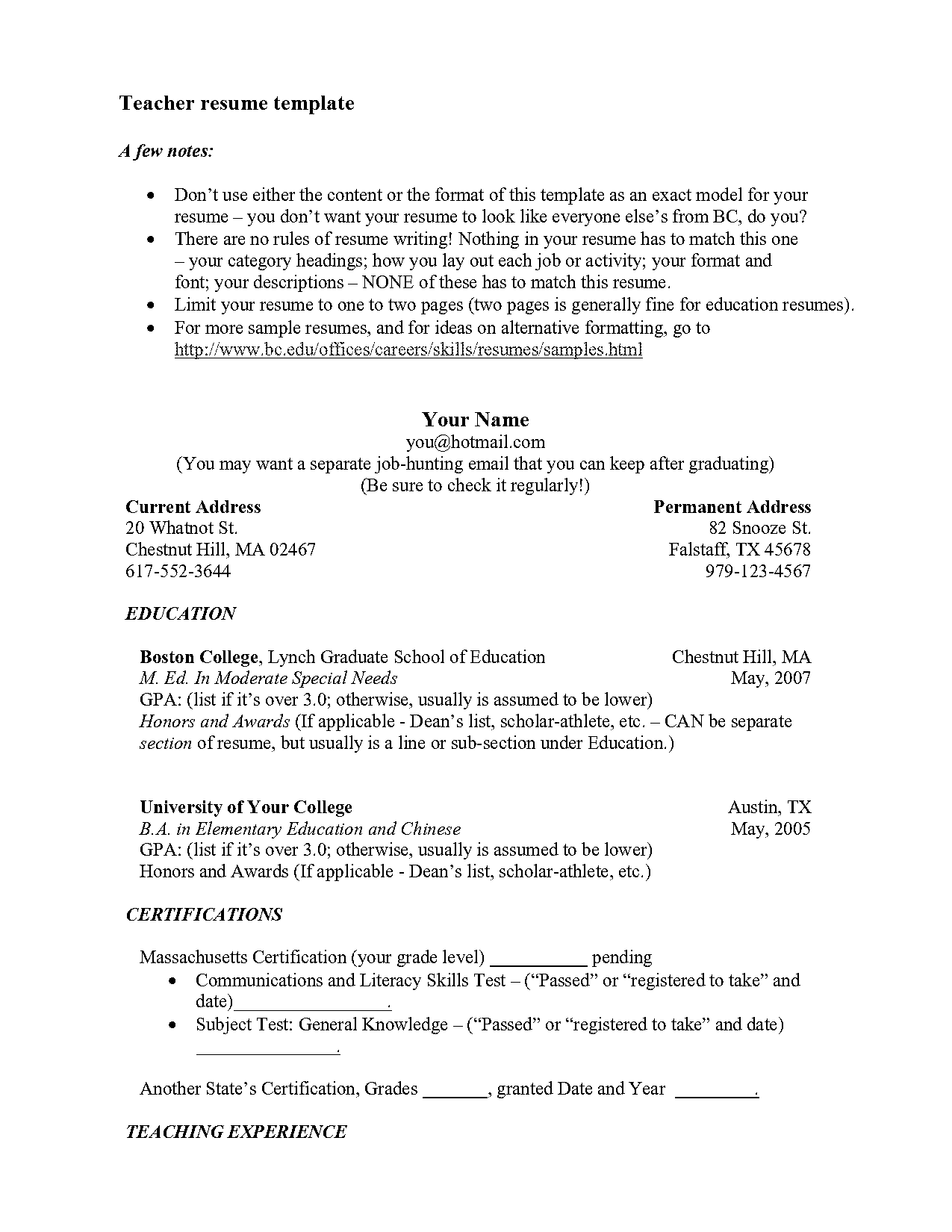 best sample resume for teachers