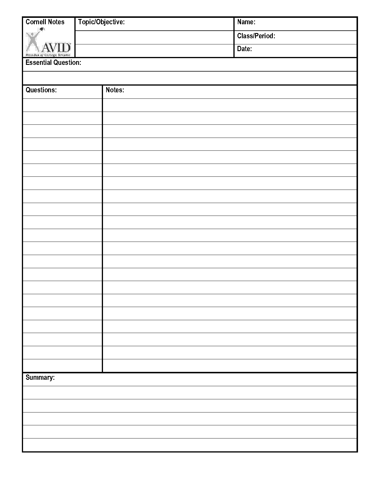 cornell notes template pdf