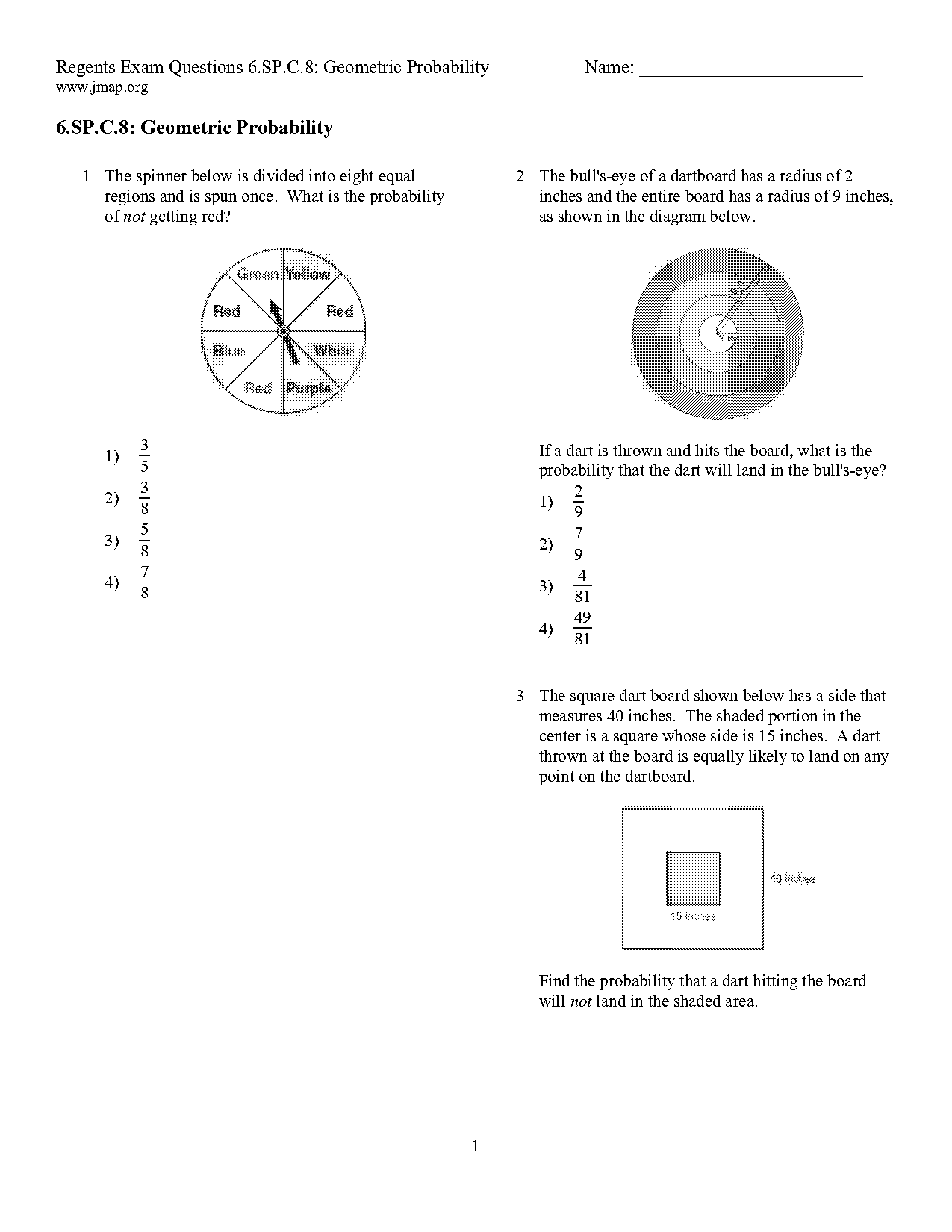 geometric probability worksheet key