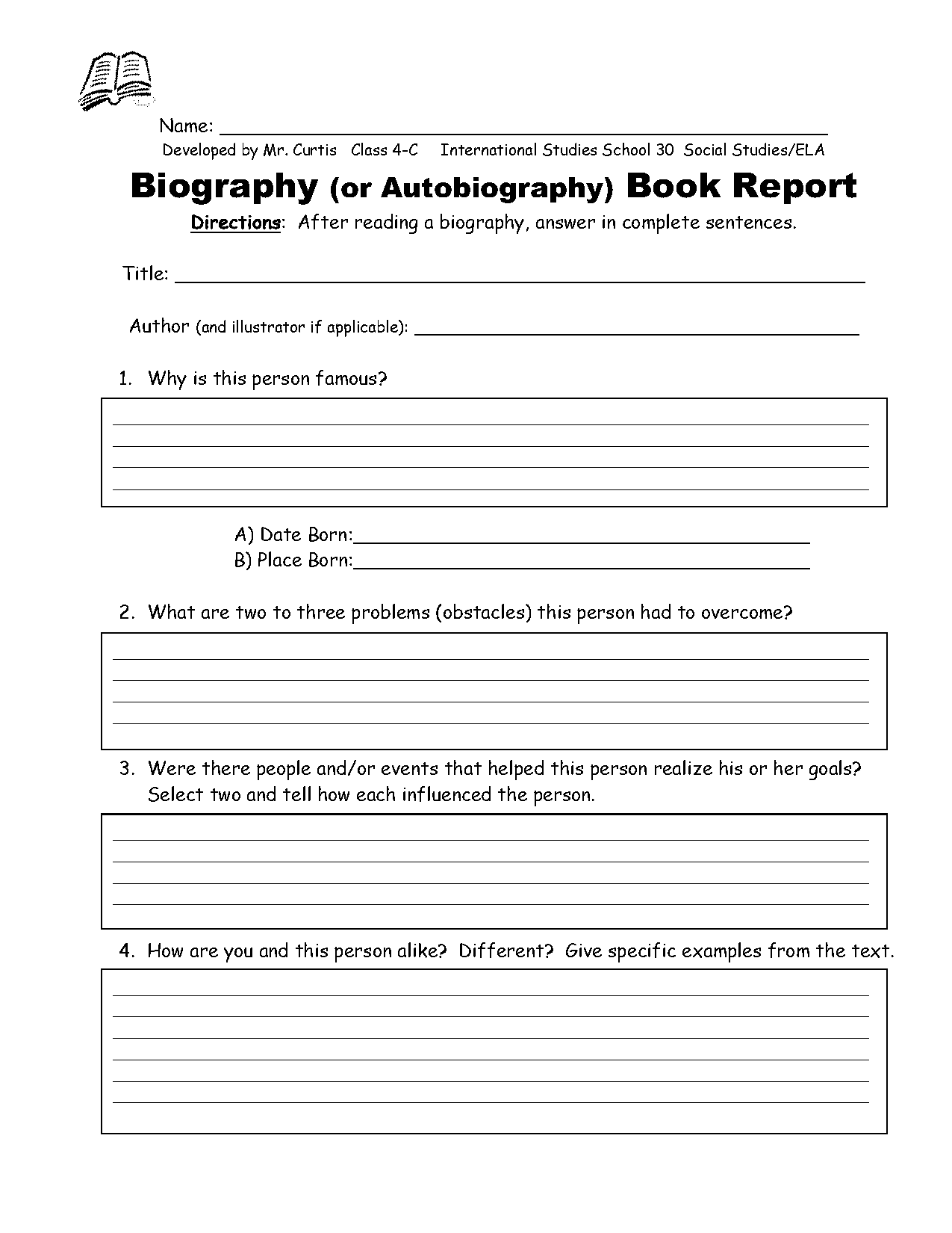 book reports for biographies