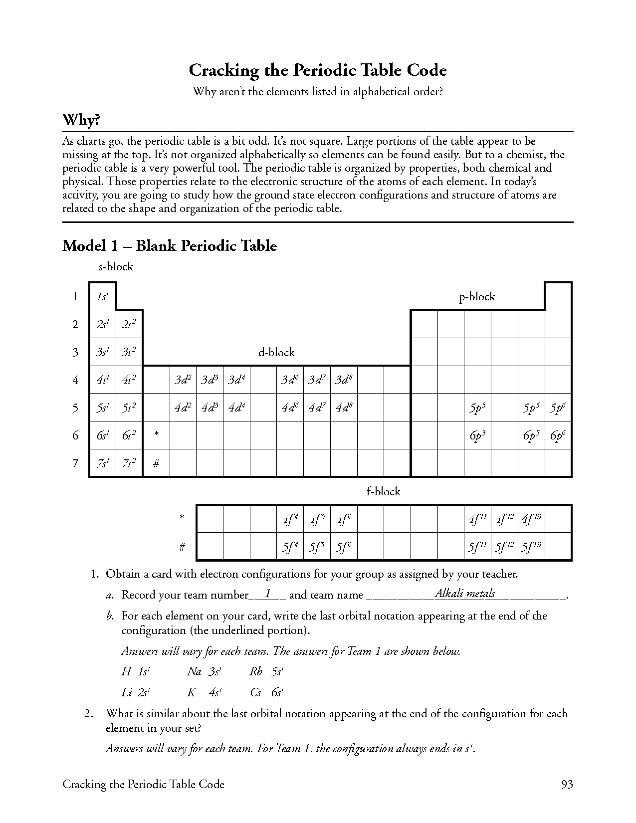 periodic table worksheet answer key chemistry