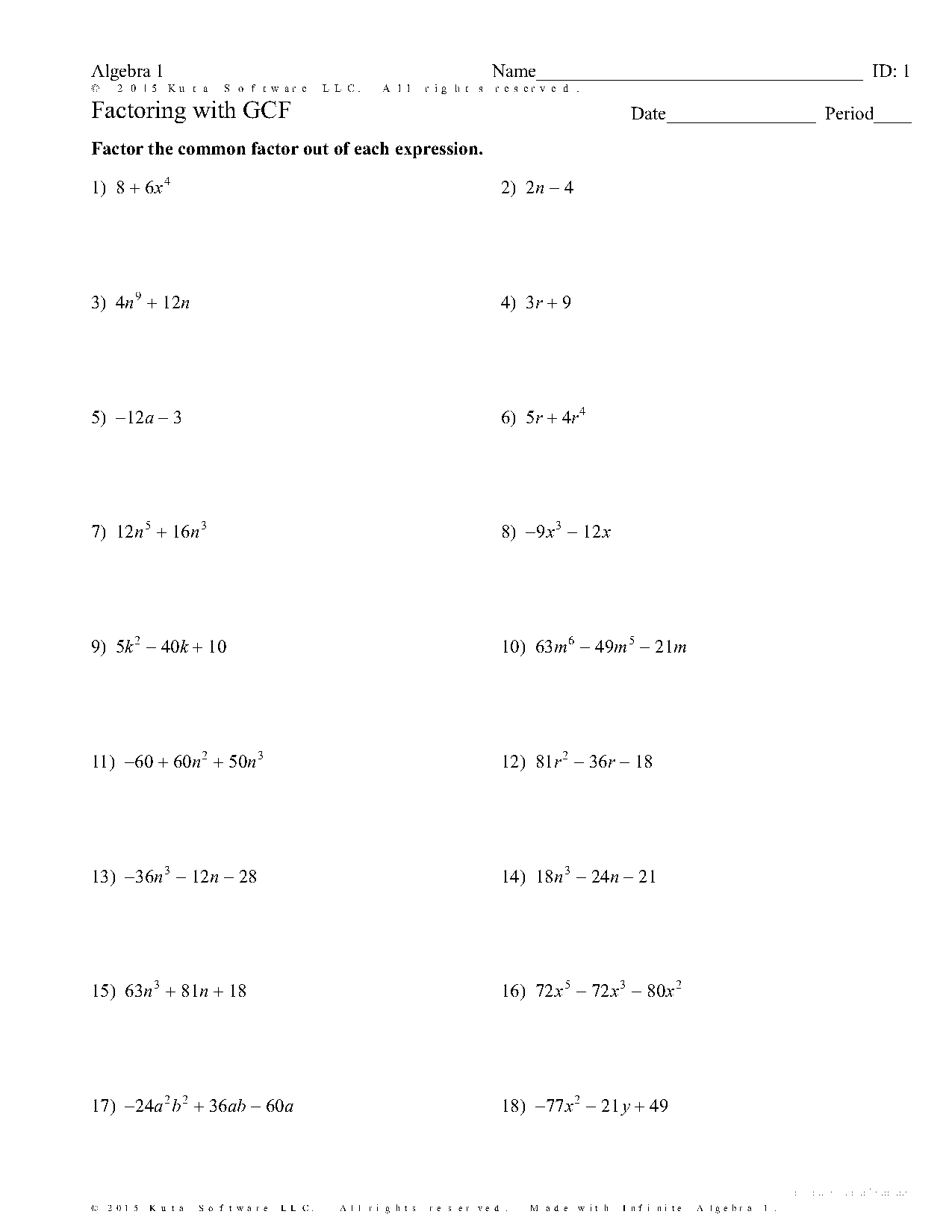 factoring with gcf worksheet answers