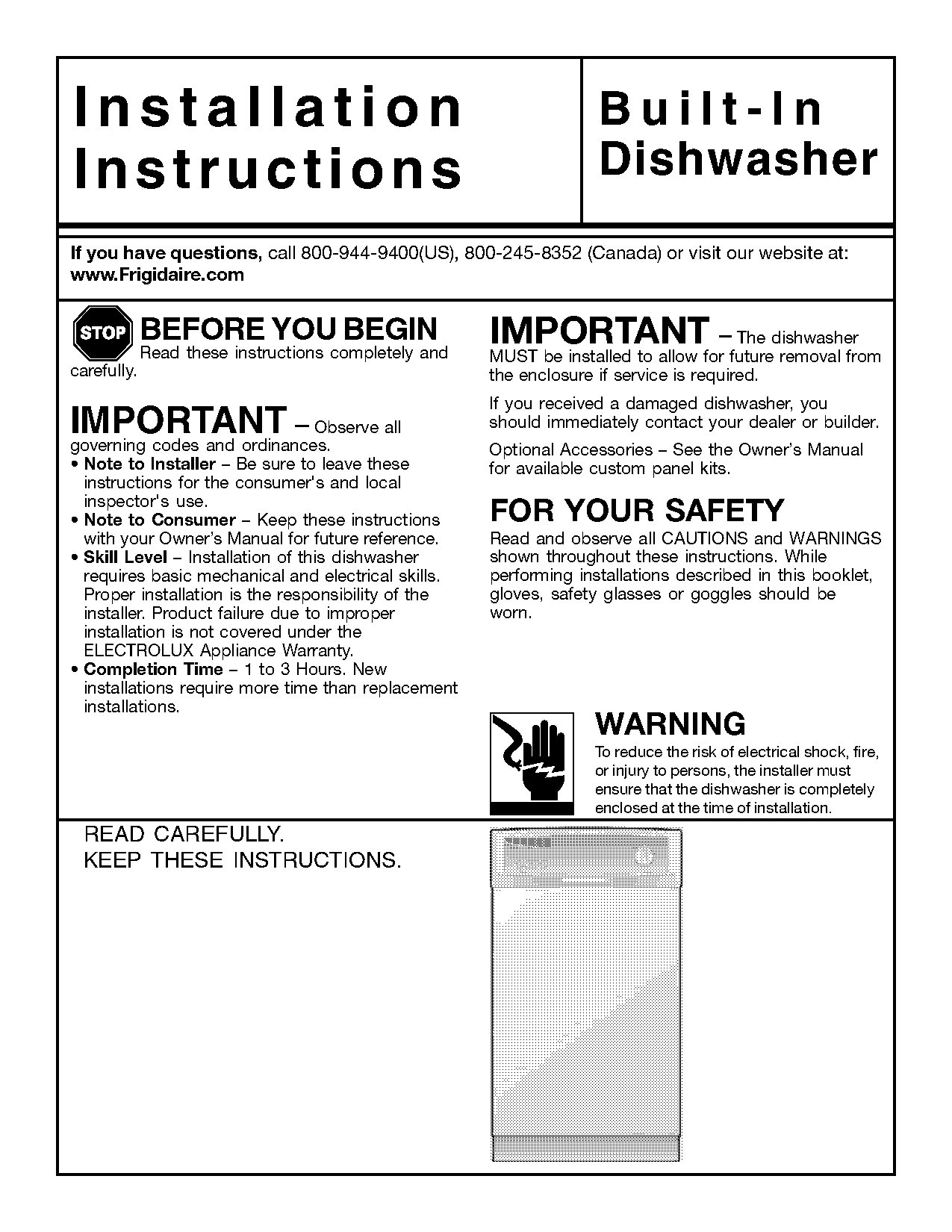 electrolux dishwasher installation guide