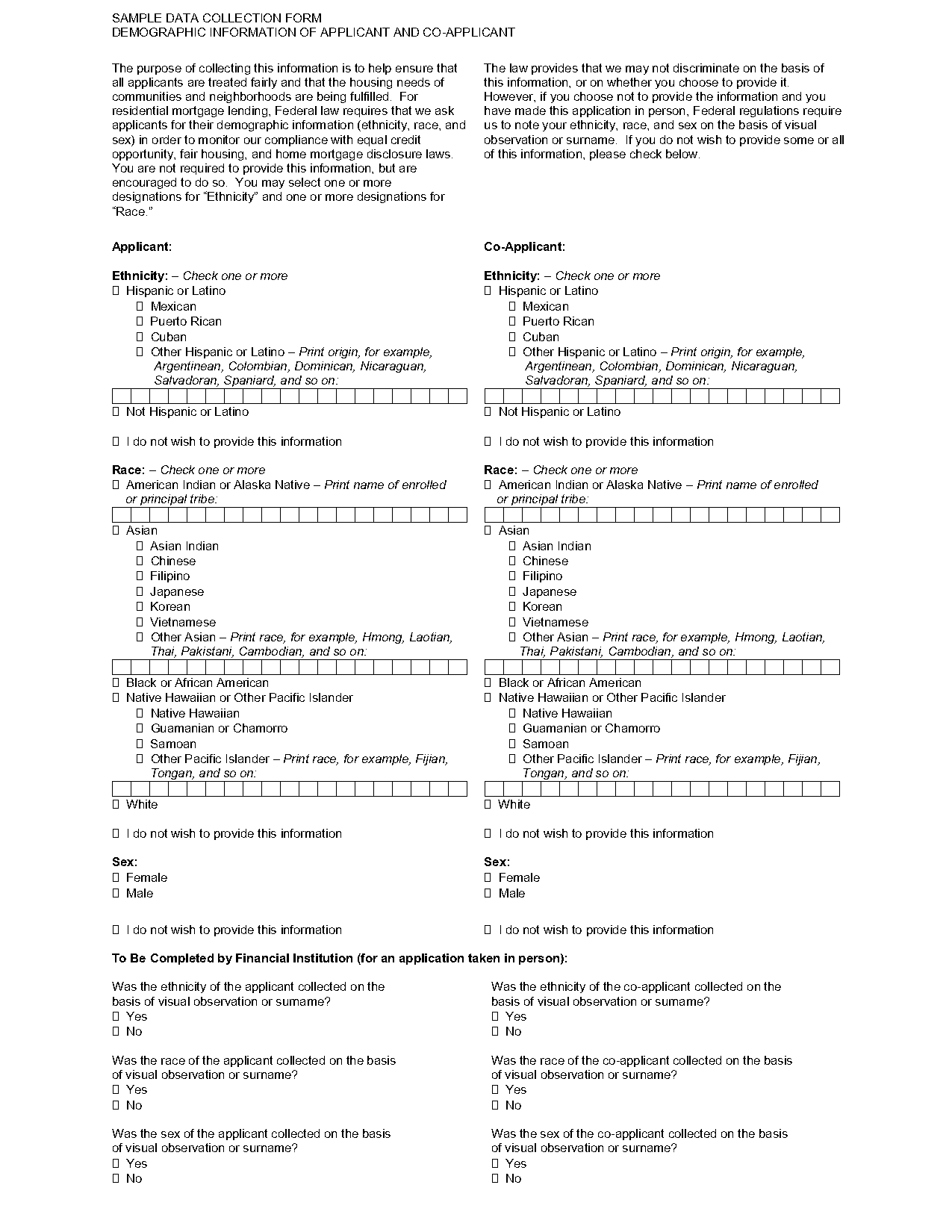 example of patient data collection form